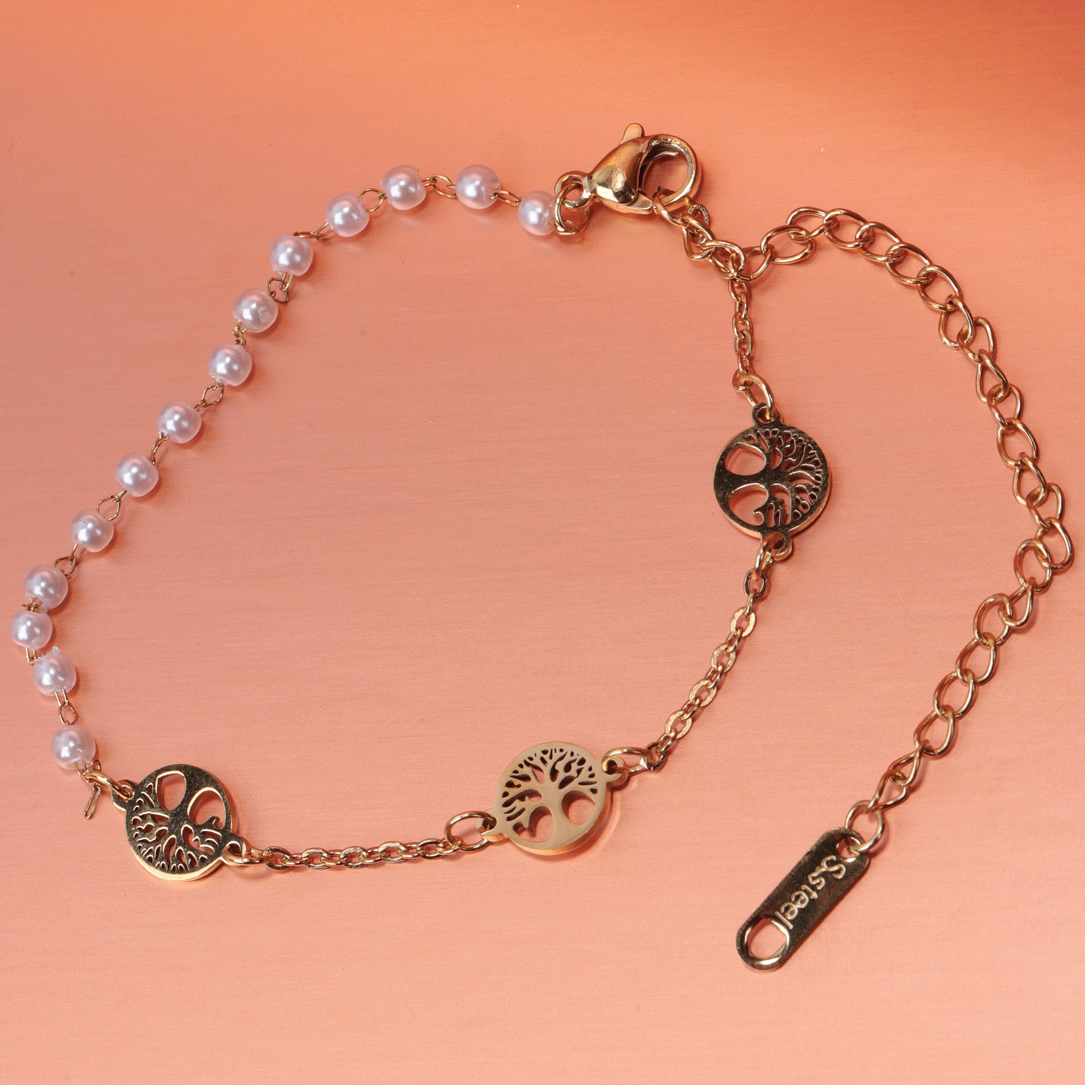 Tree & Faux Pearl Chain Bracelet