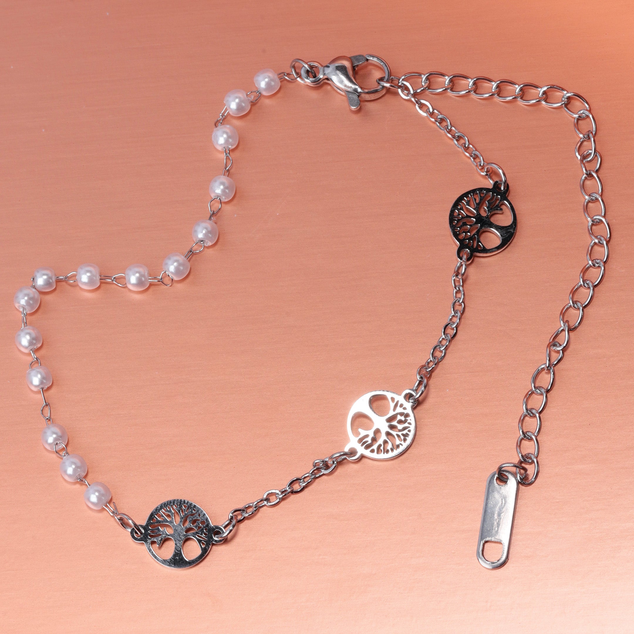 Tree & Faux Pearl Chain Bracelet