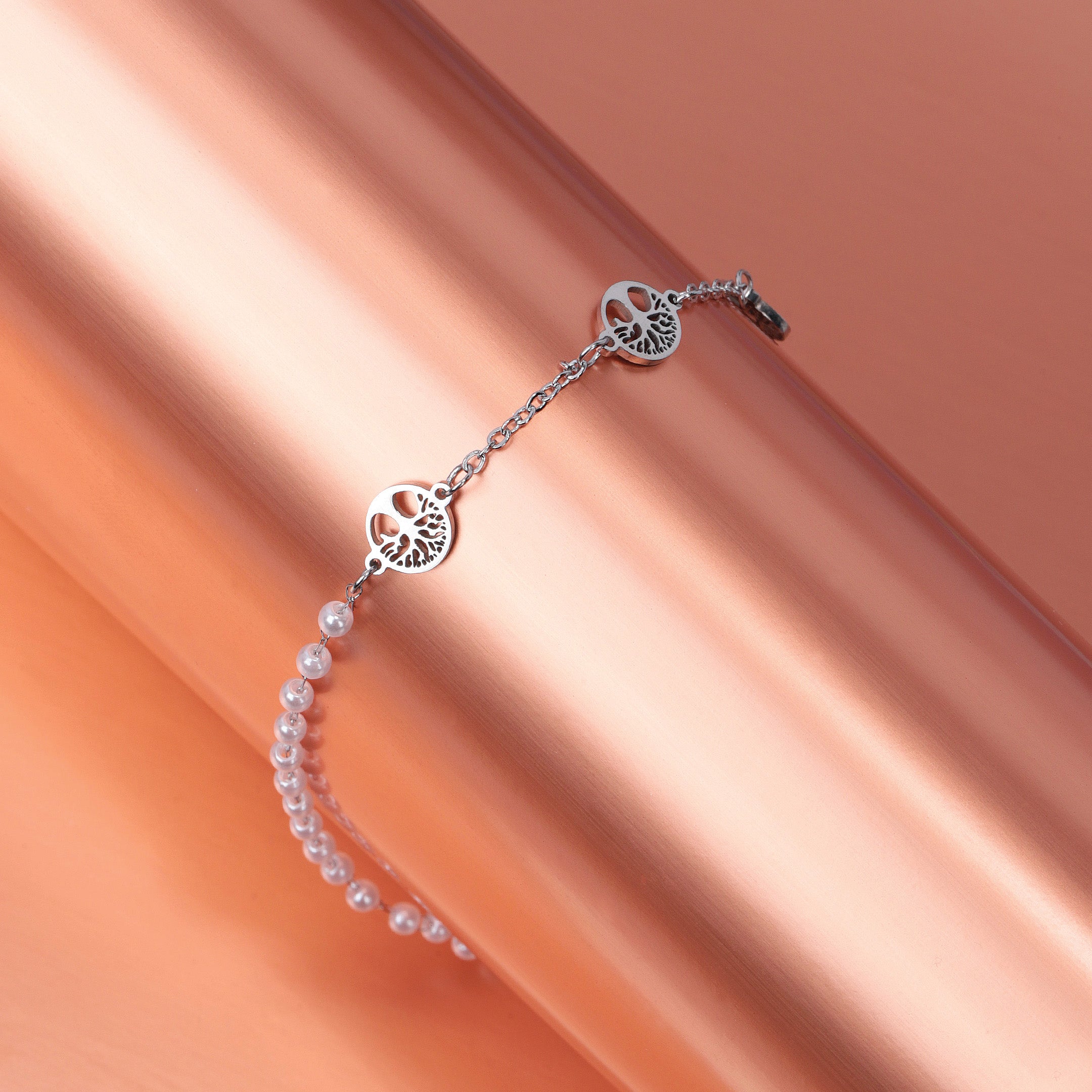 Tree & Faux Pearl Chain Bracelet