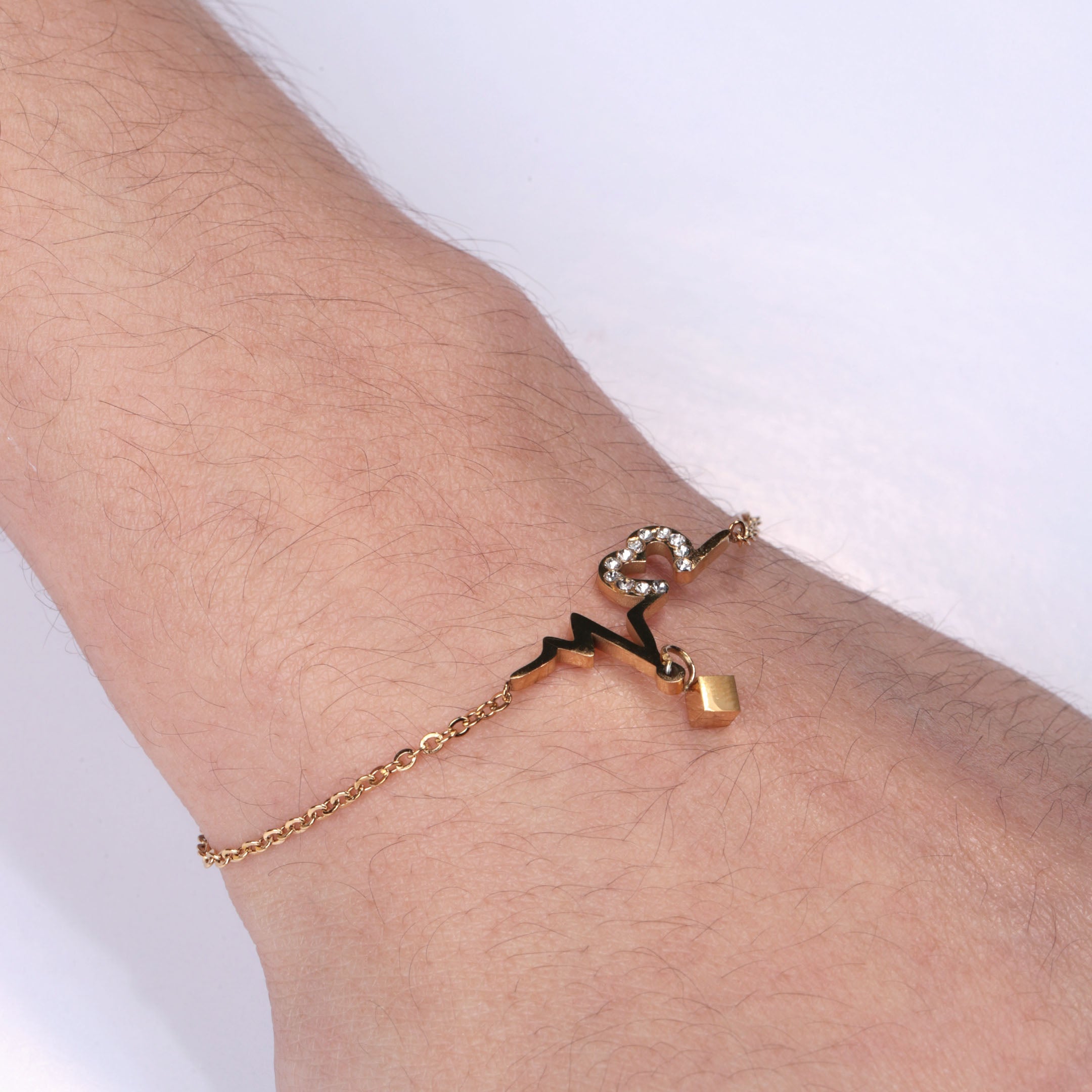 Rhinestone Heart & Love Charm Bracelet
