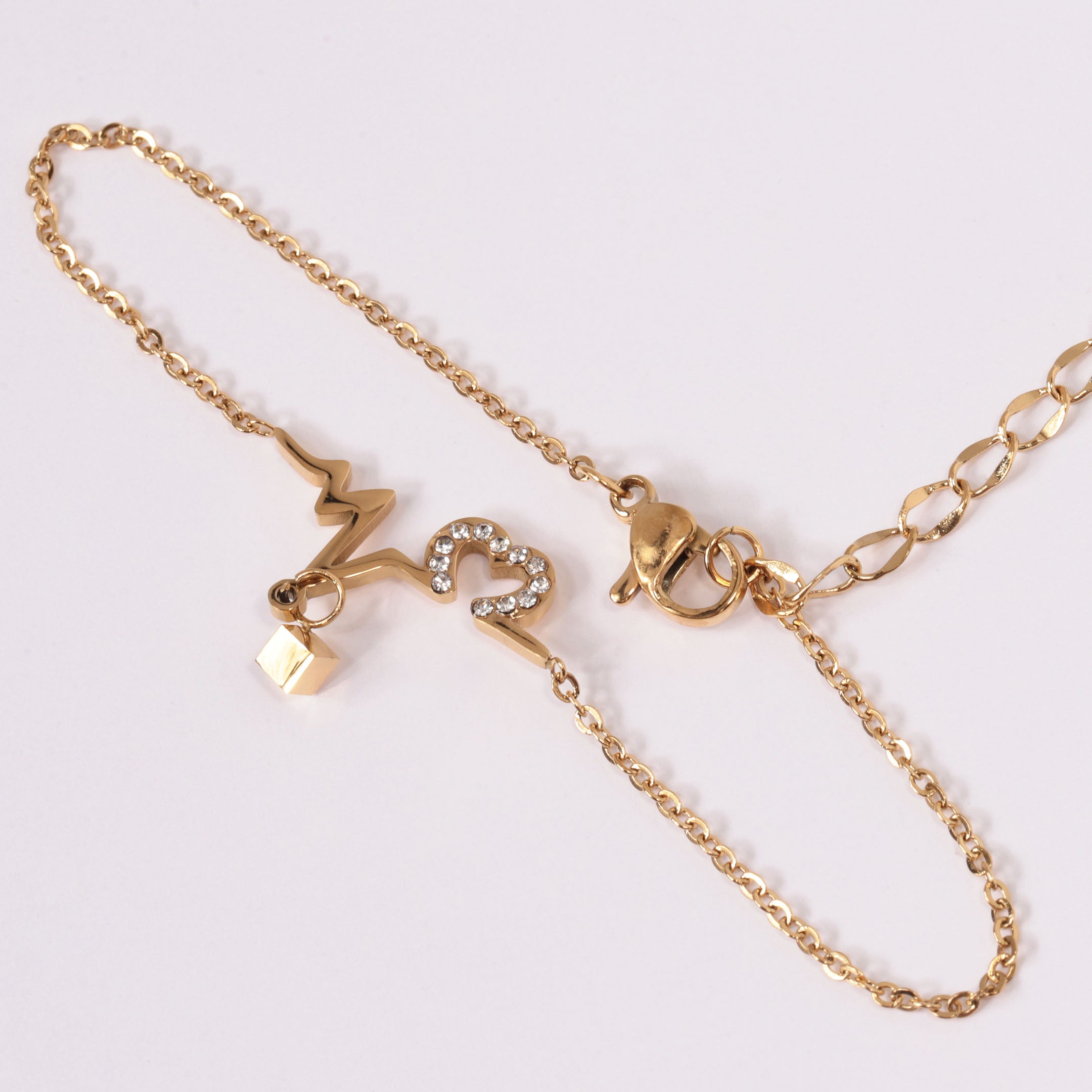 Rhinestone Heart & Love Charm Bracelet