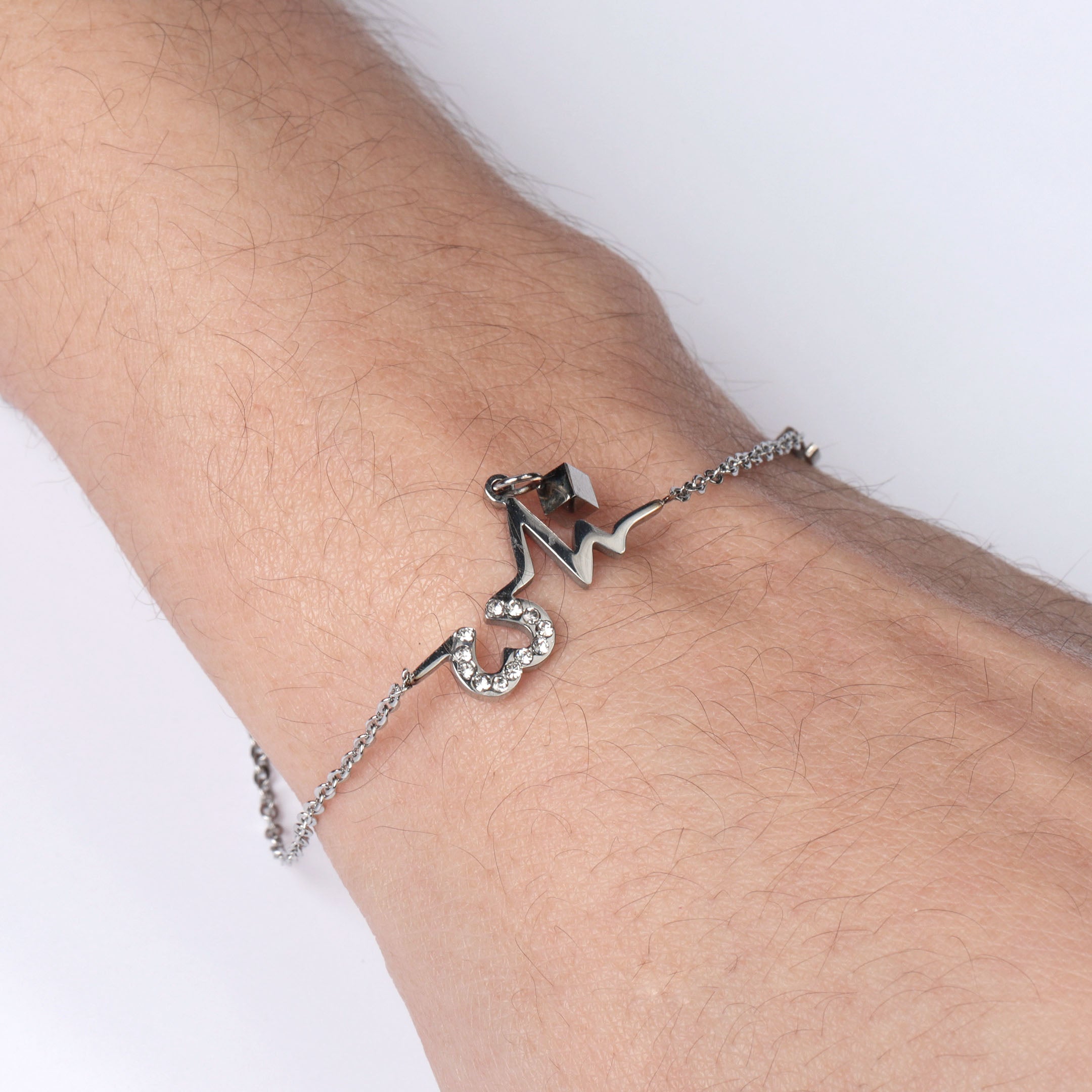 Rhinestone Heart & Love Charm Bracelet