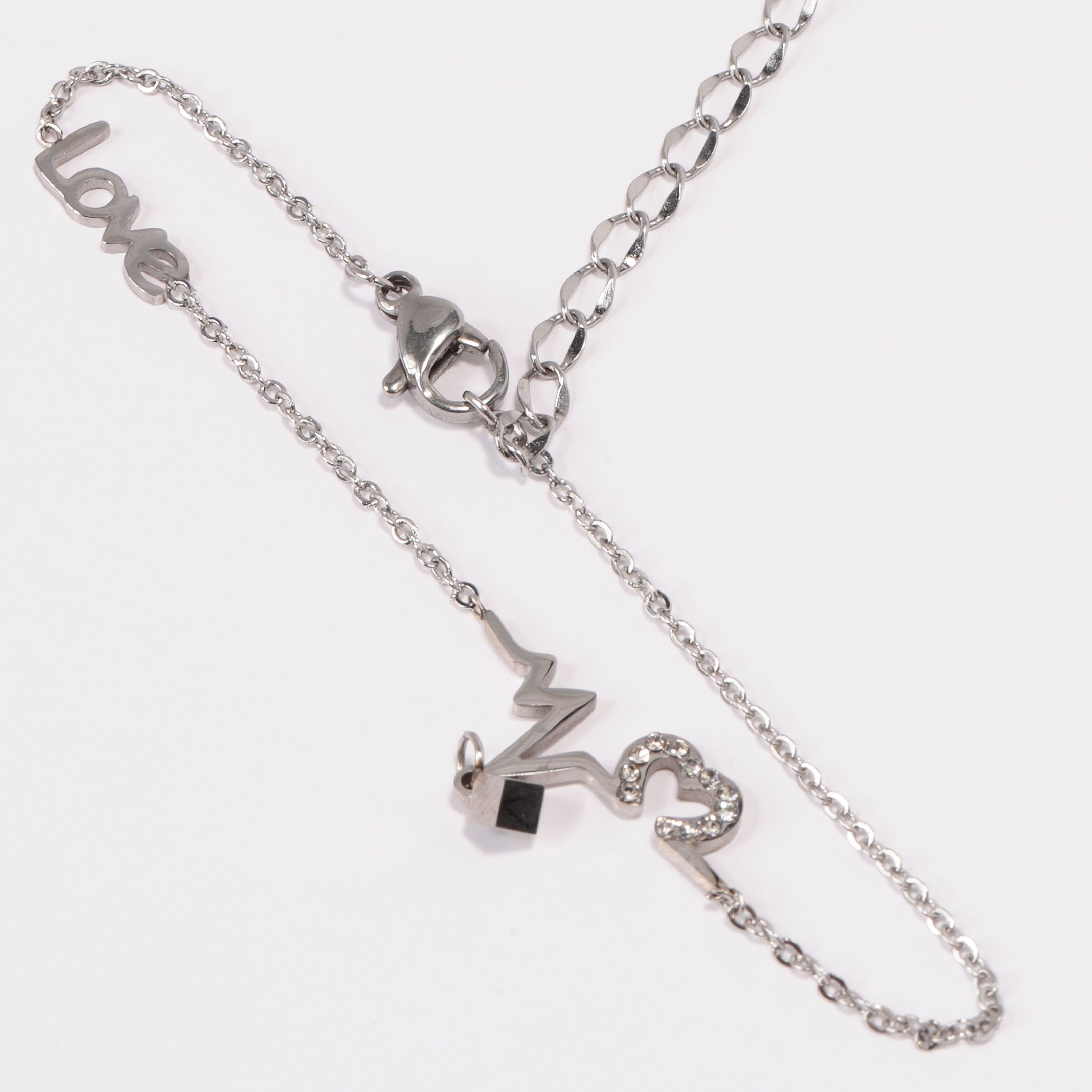 Rhinestone Heart & Love Charm Bracelet
