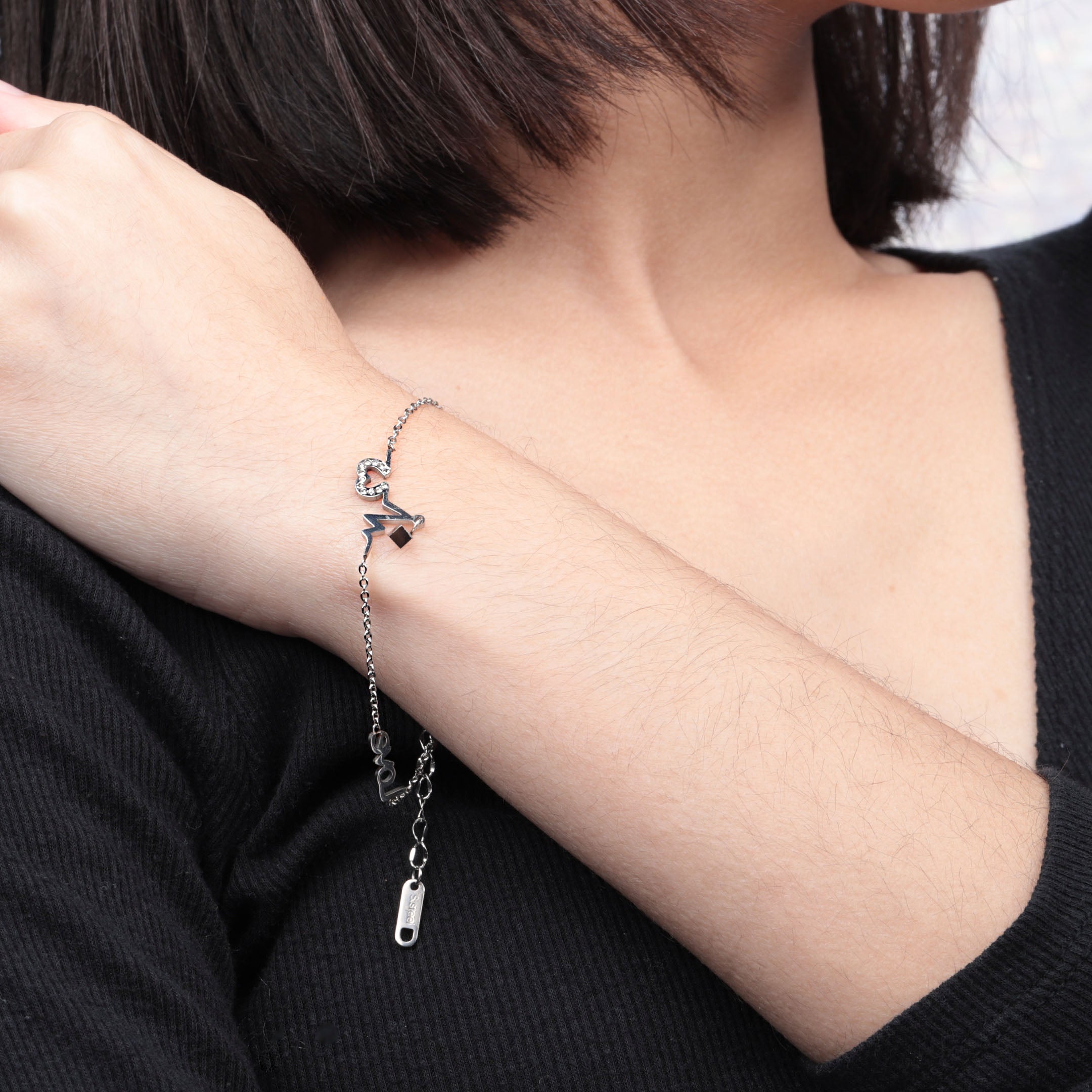 Rhinestone Heart & Love Charm Bracelet