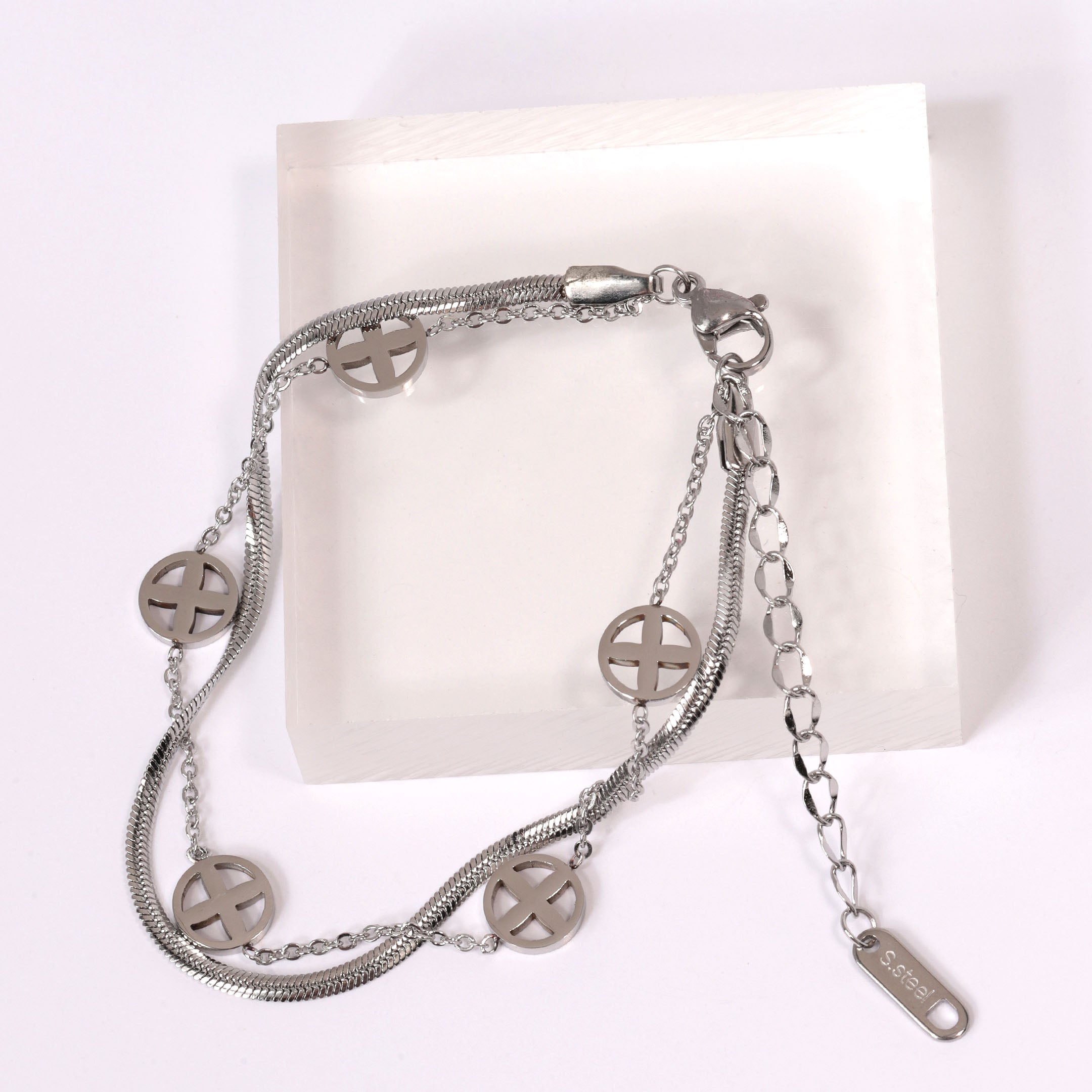 Cross Chain Layered Bracelet