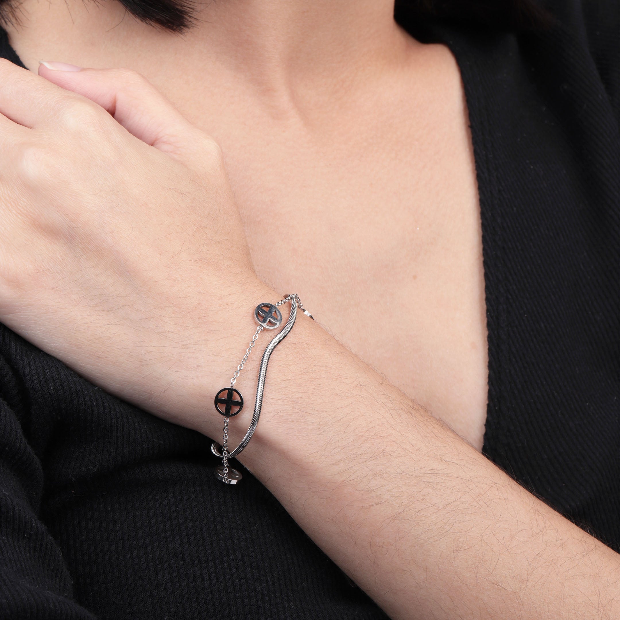 Cross Chain Layered Bracelet