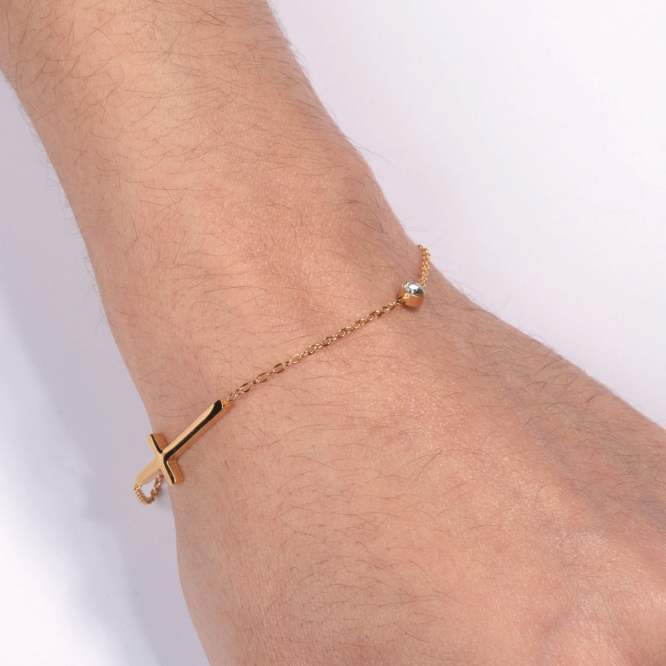 Cross & Stone Chain Bracelet