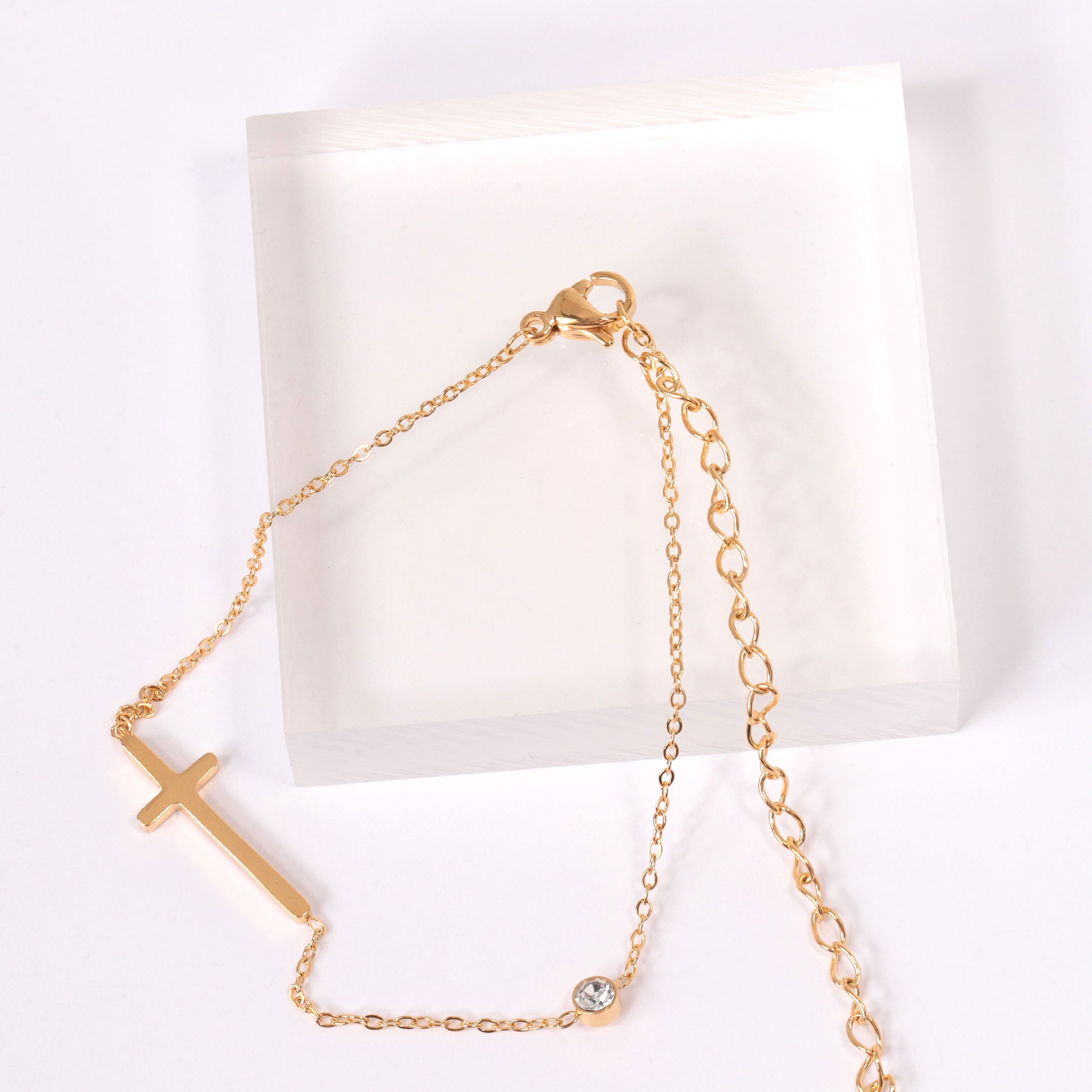Cross & Stone Chain Bracelet