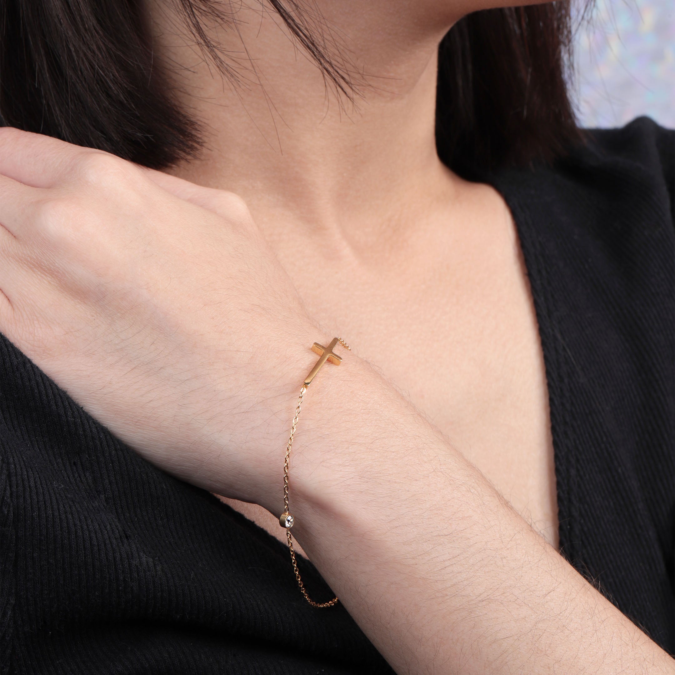 Cross & Stone Chain Bracelet