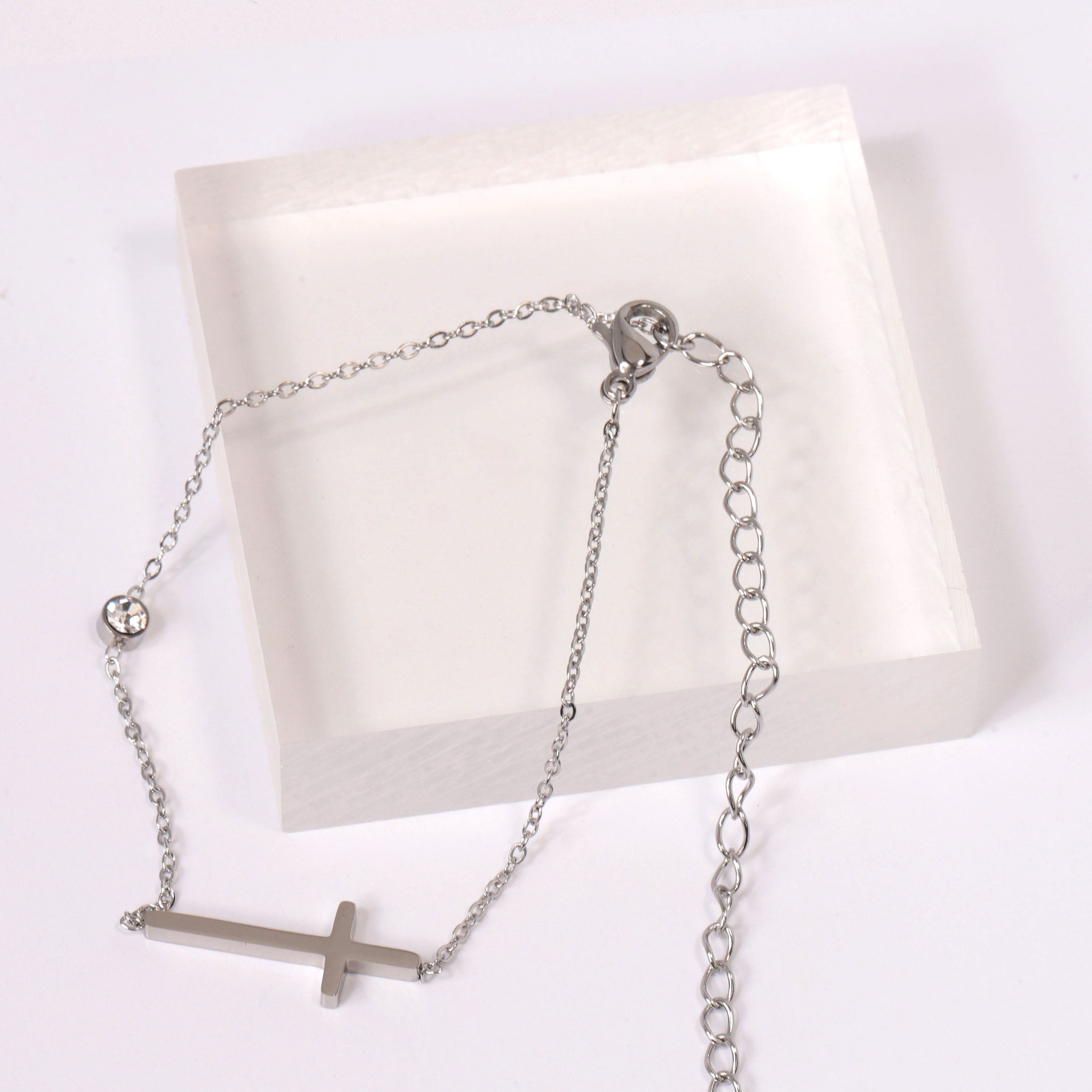 Cross & Stone Chain Bracelet