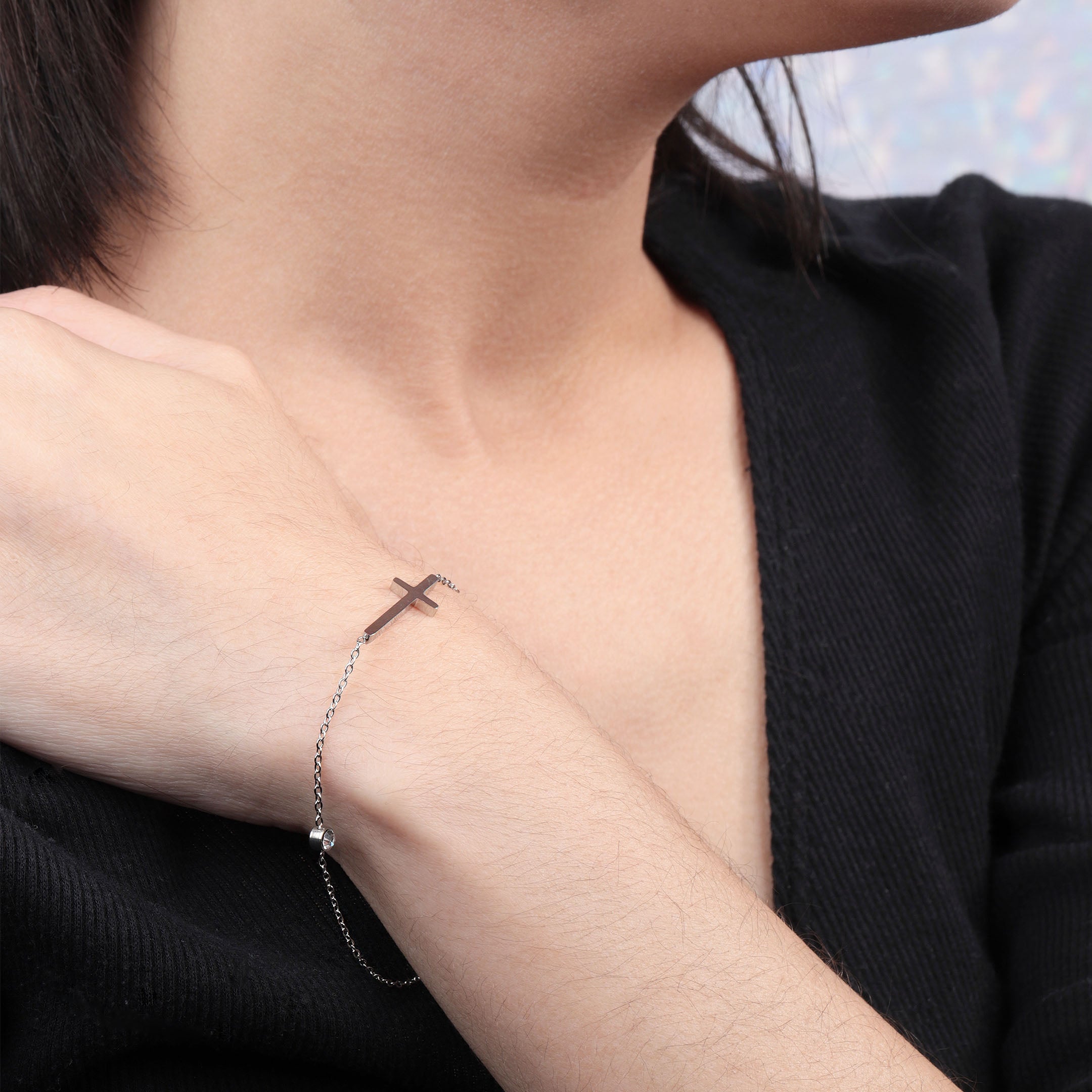 Cross & Stone Chain Bracelet