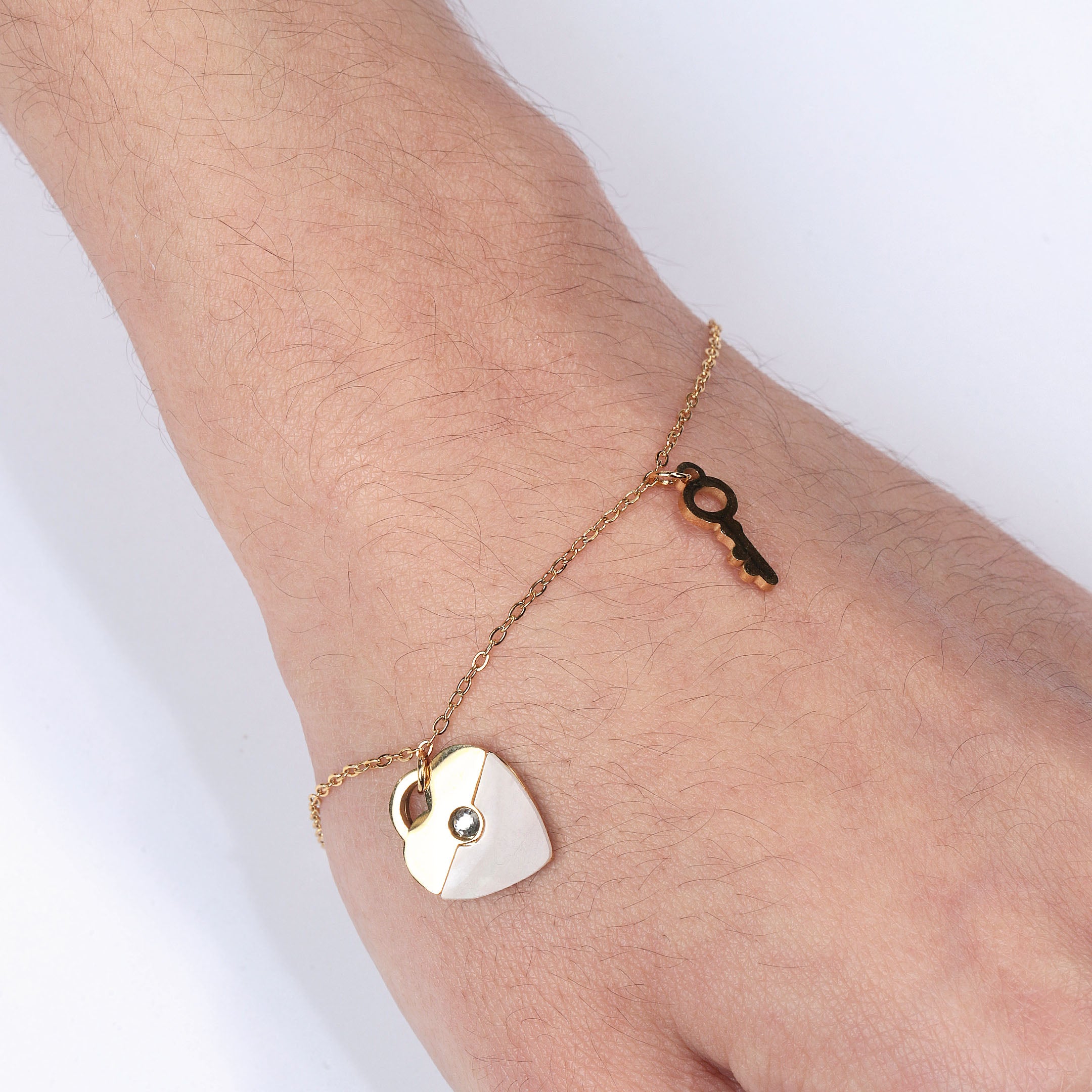 Heart & Key Charm Chain Bracelet