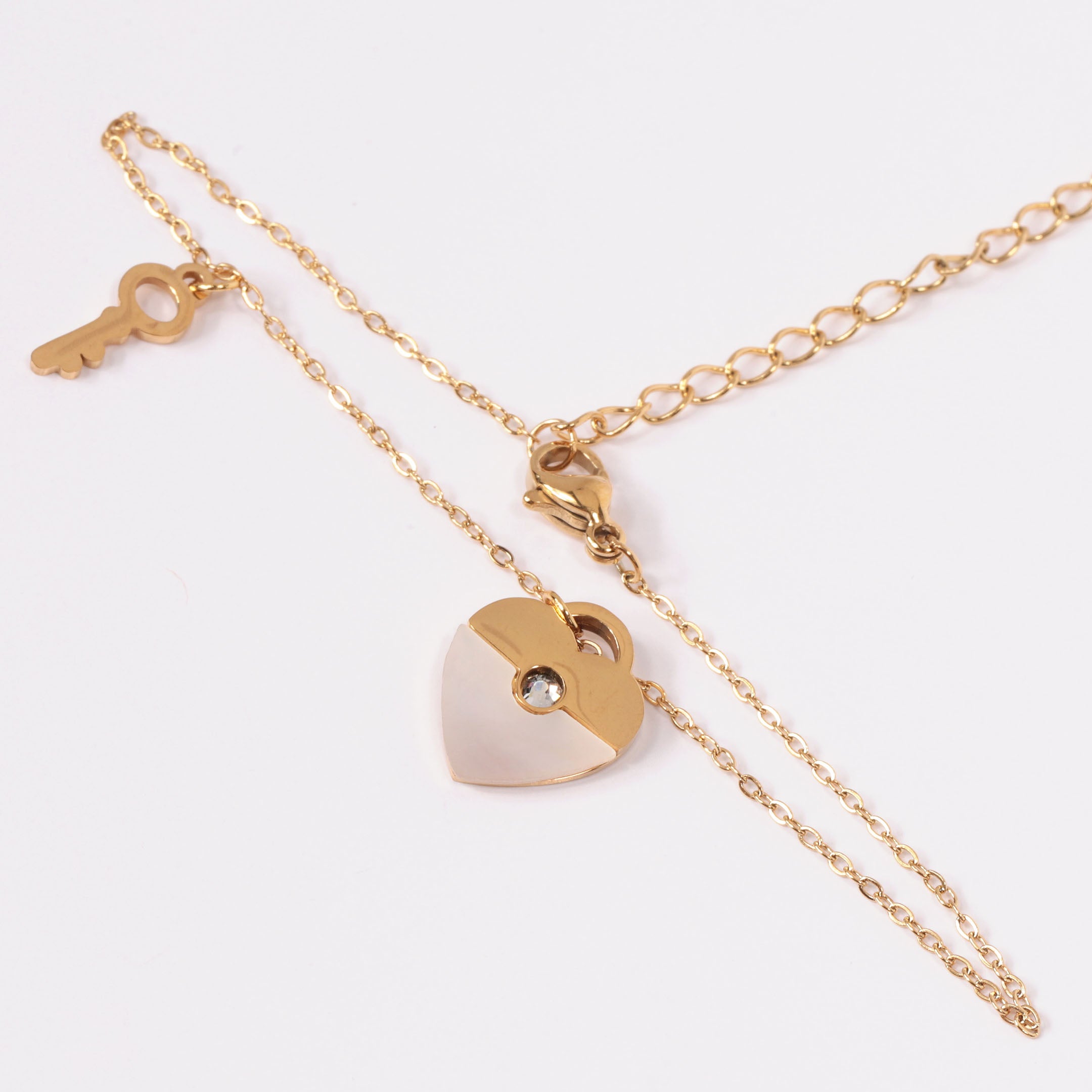 Heart & Key Charm Chain Bracelet