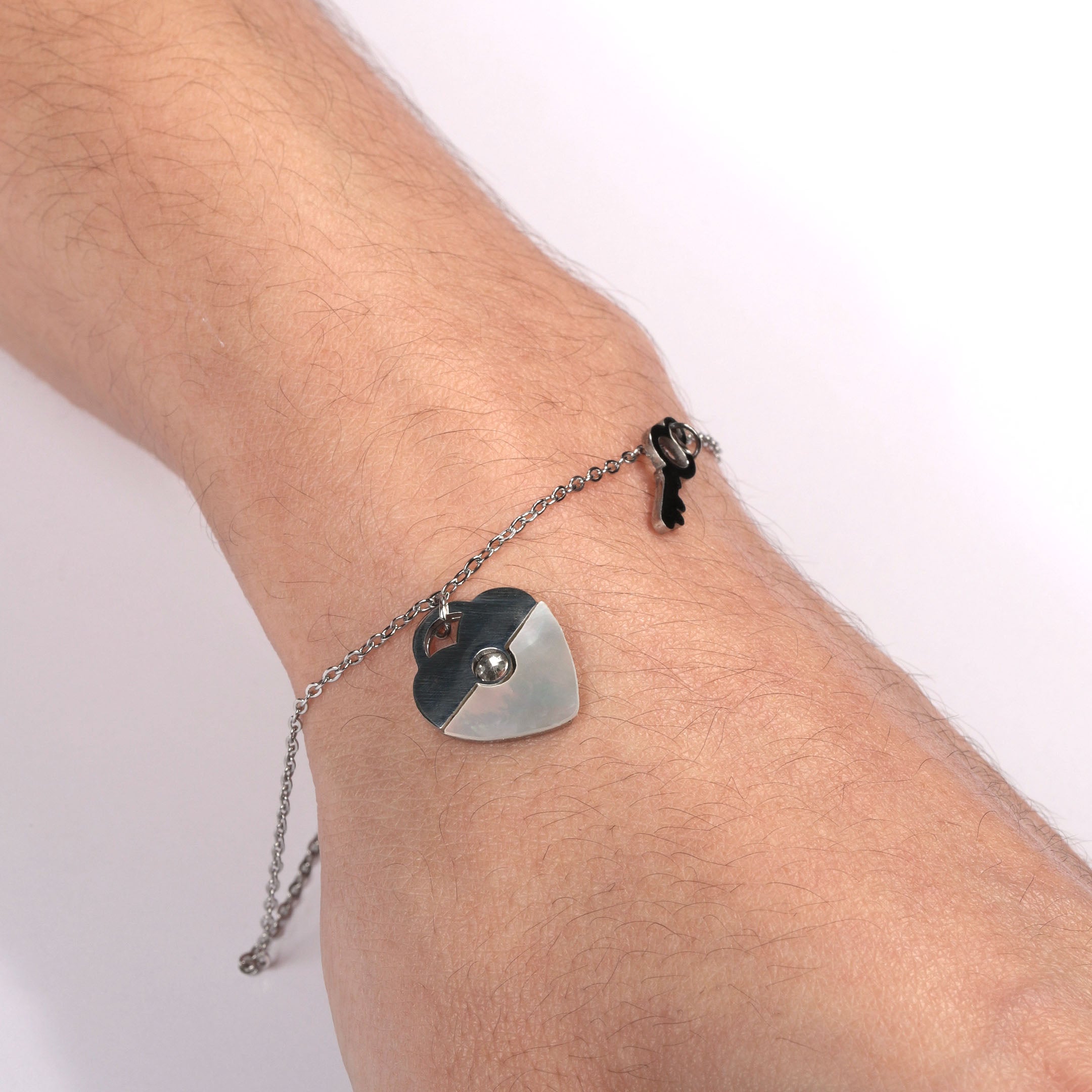 Heart & Key Charm Chain Bracelet