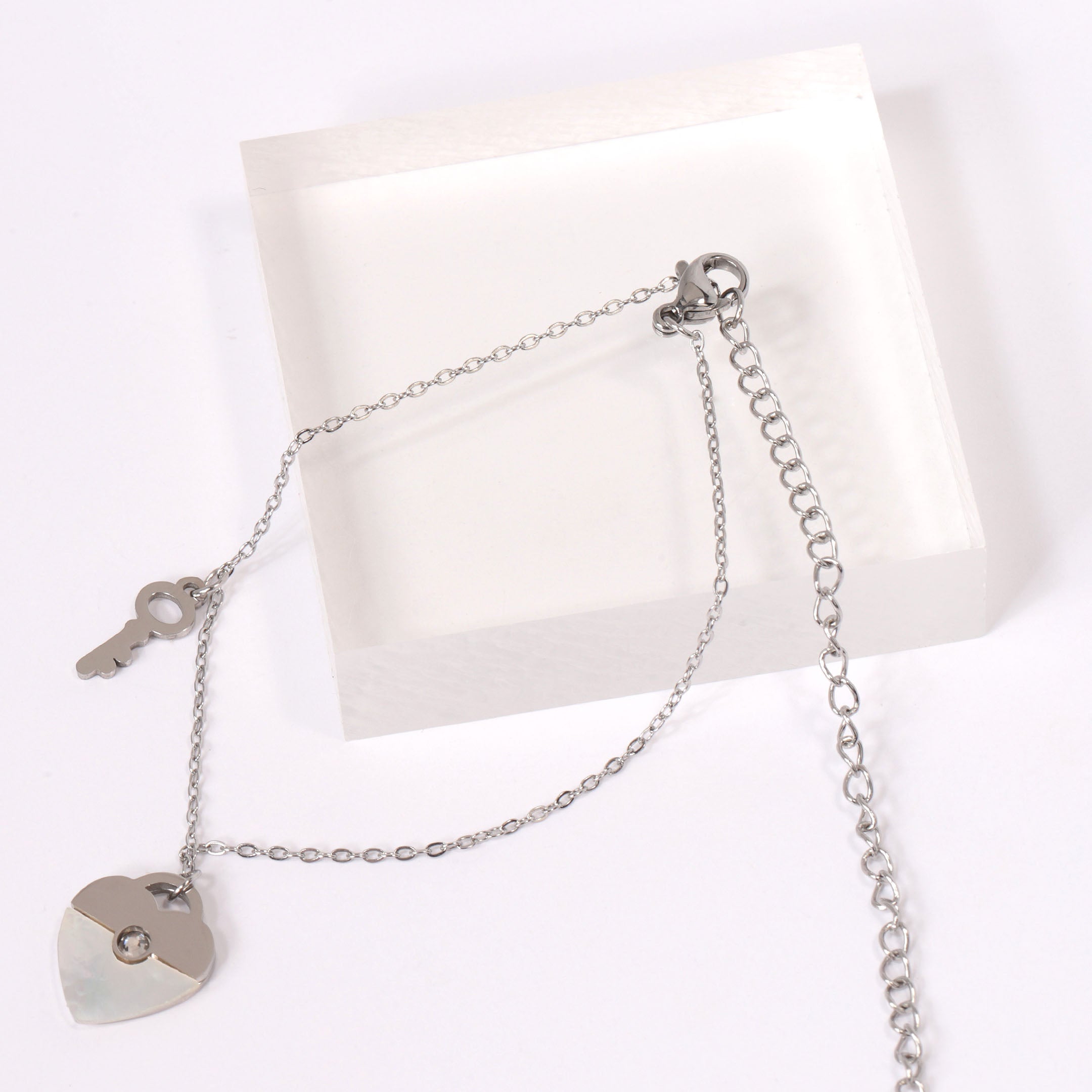 Heart & Key Charm Chain Bracelet