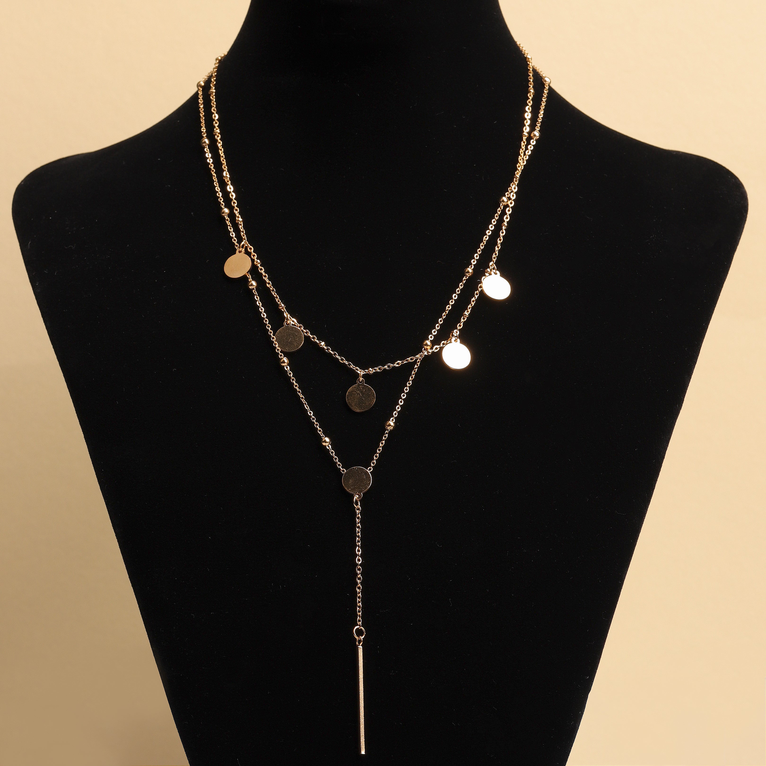 Pillar Bar & Disc Charm Layered Necklace