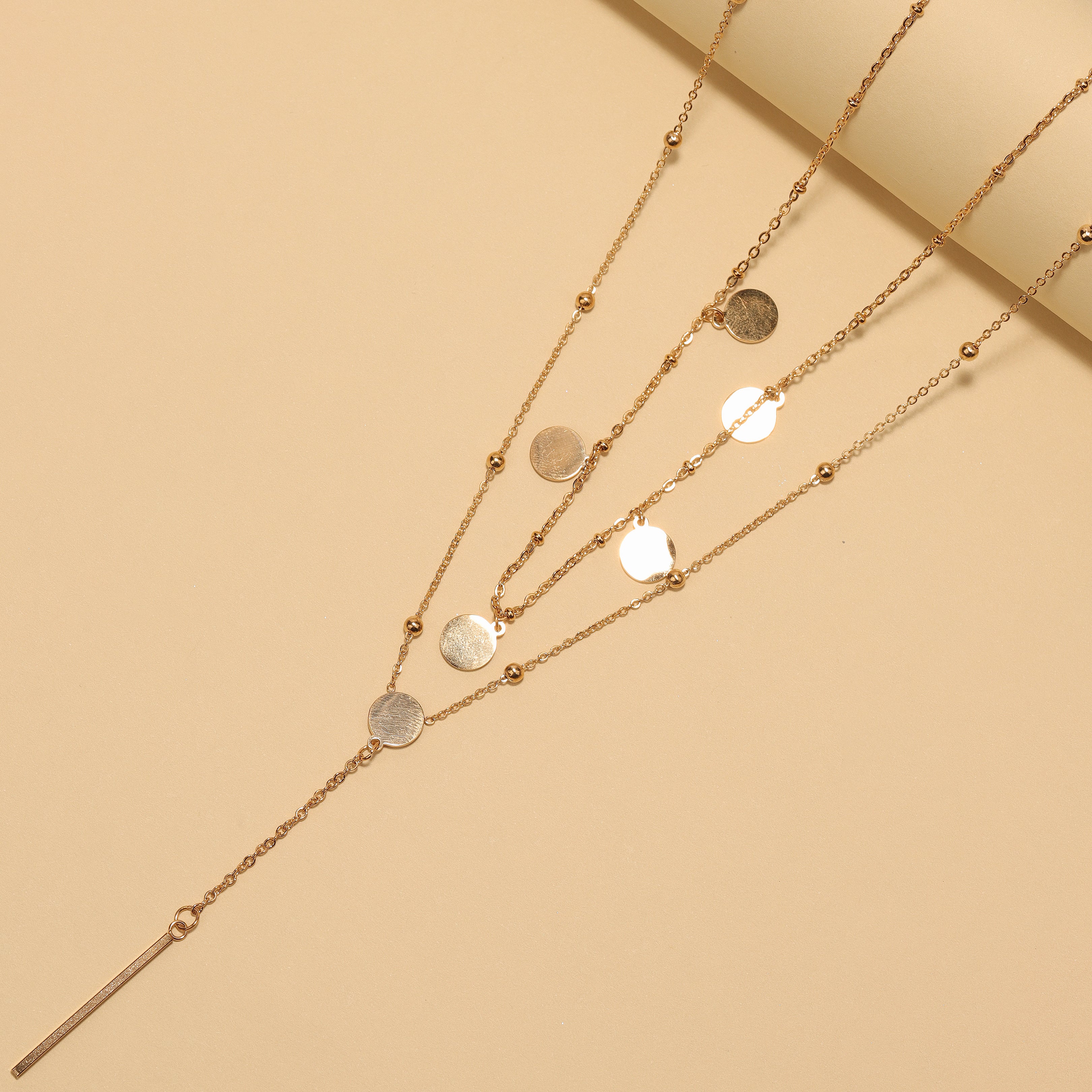 Pillar Bar & Disc Charm Layered Necklace