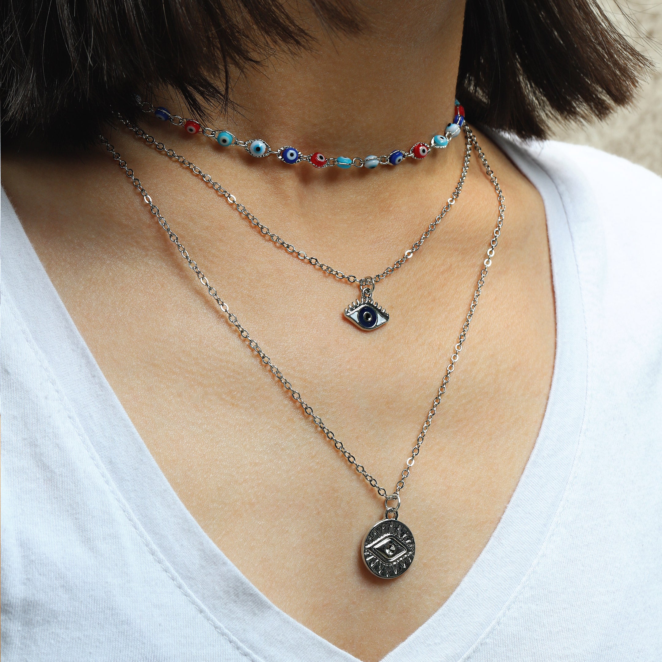 Evil Eye Charm Layered Necklace