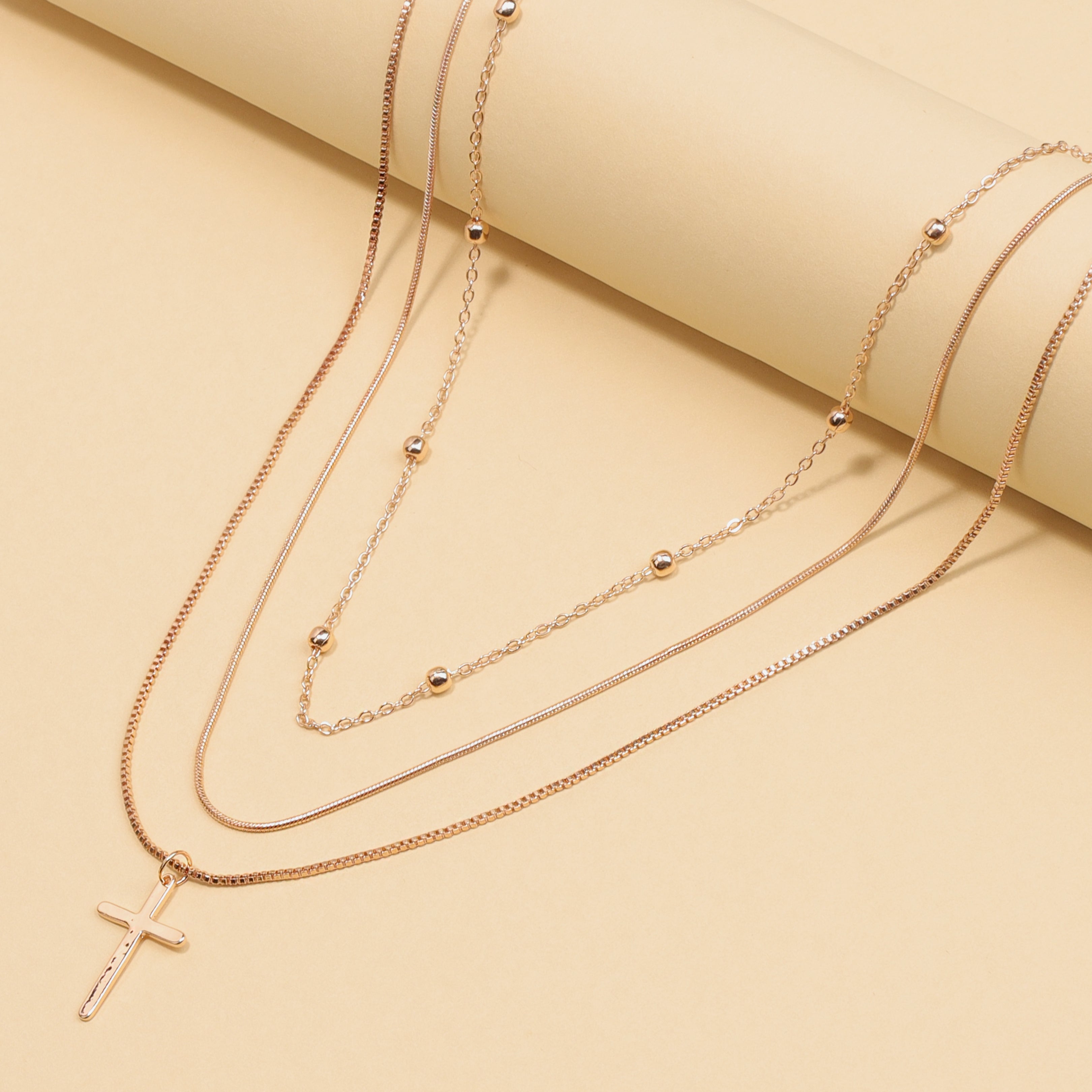 Cross Charm Layered Necklace