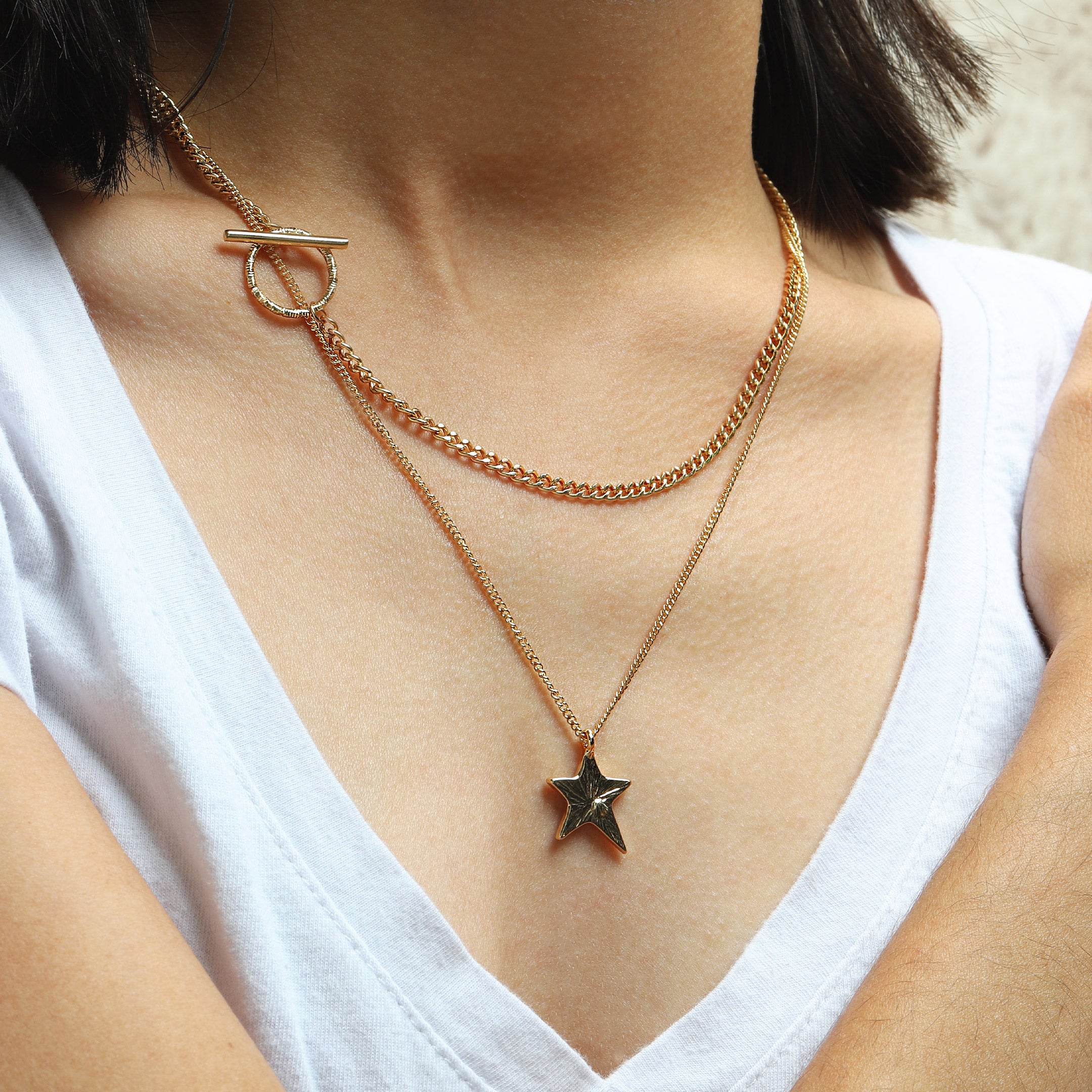 Star, Bar & Circle Charm Layered Necklace