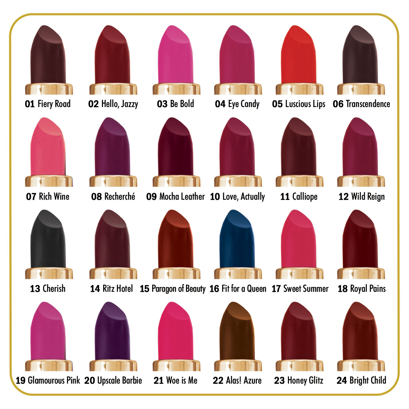 Ashley Lee Matte Lip Color Chart 