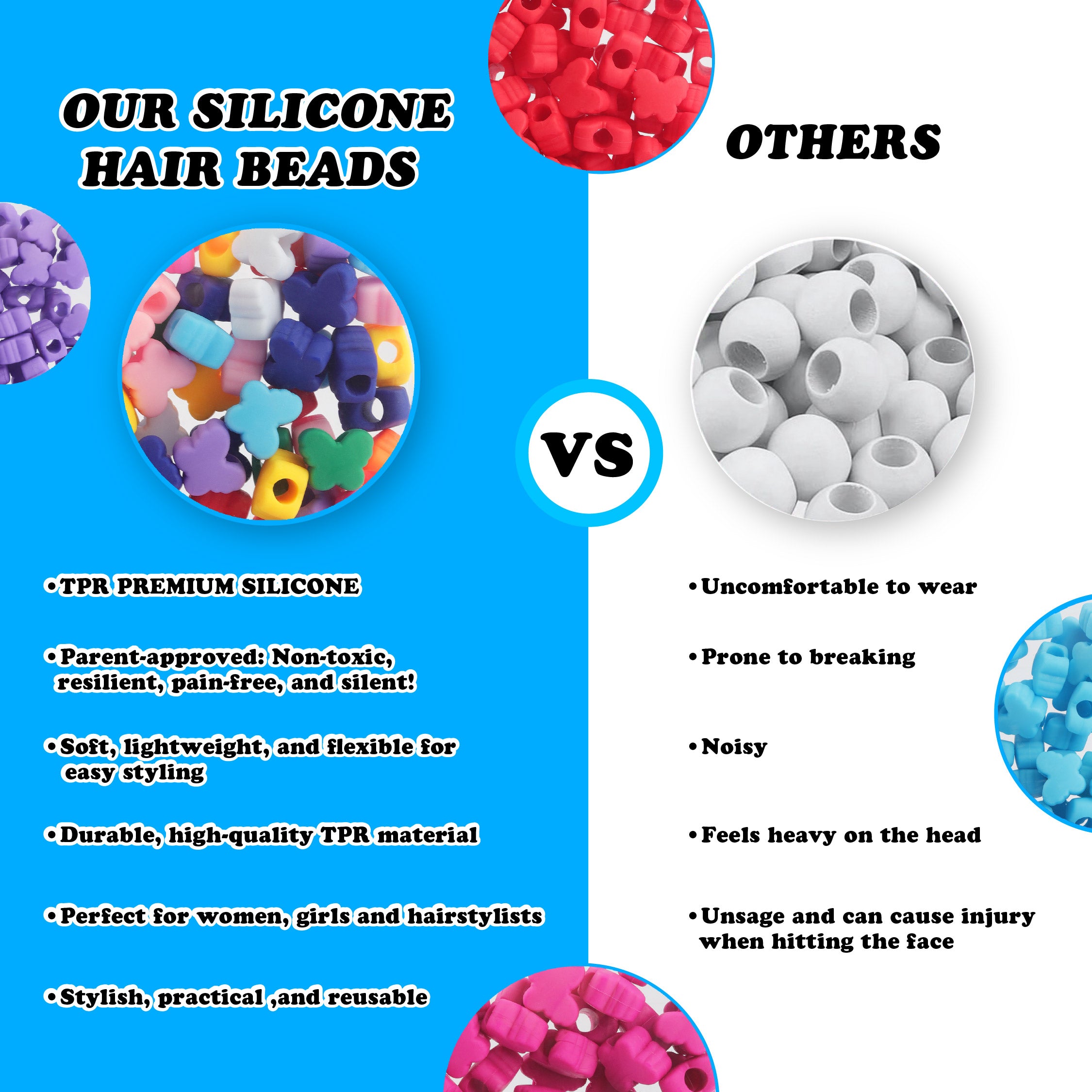 Butterfly Shaped Silicone Hair Beads – 1 Pack, 80 PCS 16mm, Soft & Flexible, Noiseless, Painless Hair Accessories for Women & Girls Stylish Braiding