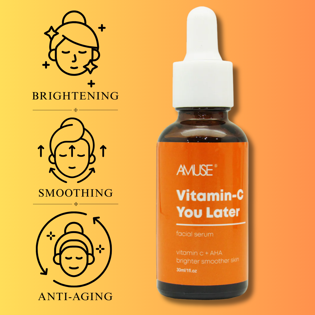 AMUSE Vitamin C You Later Facial Serum | Brightening, Smoothing & Anti-Aging Face Serum with Vitamin C, AHA + Hyaluronic Acid | 1 fl oz