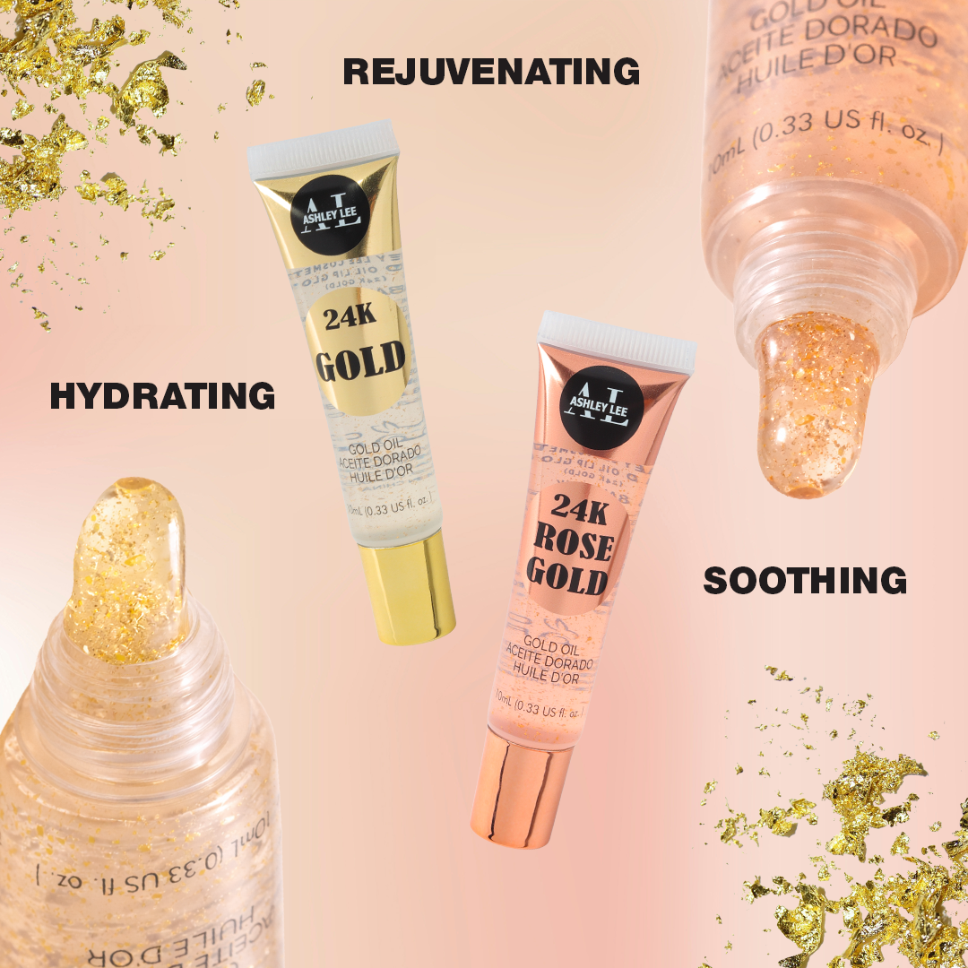 24K Gold Lip Oil 6-Pack (3 Gold + 3 Rose Gold) – Hydrating Gold Flake Lip Gloss with Vitamin E & Squalane
