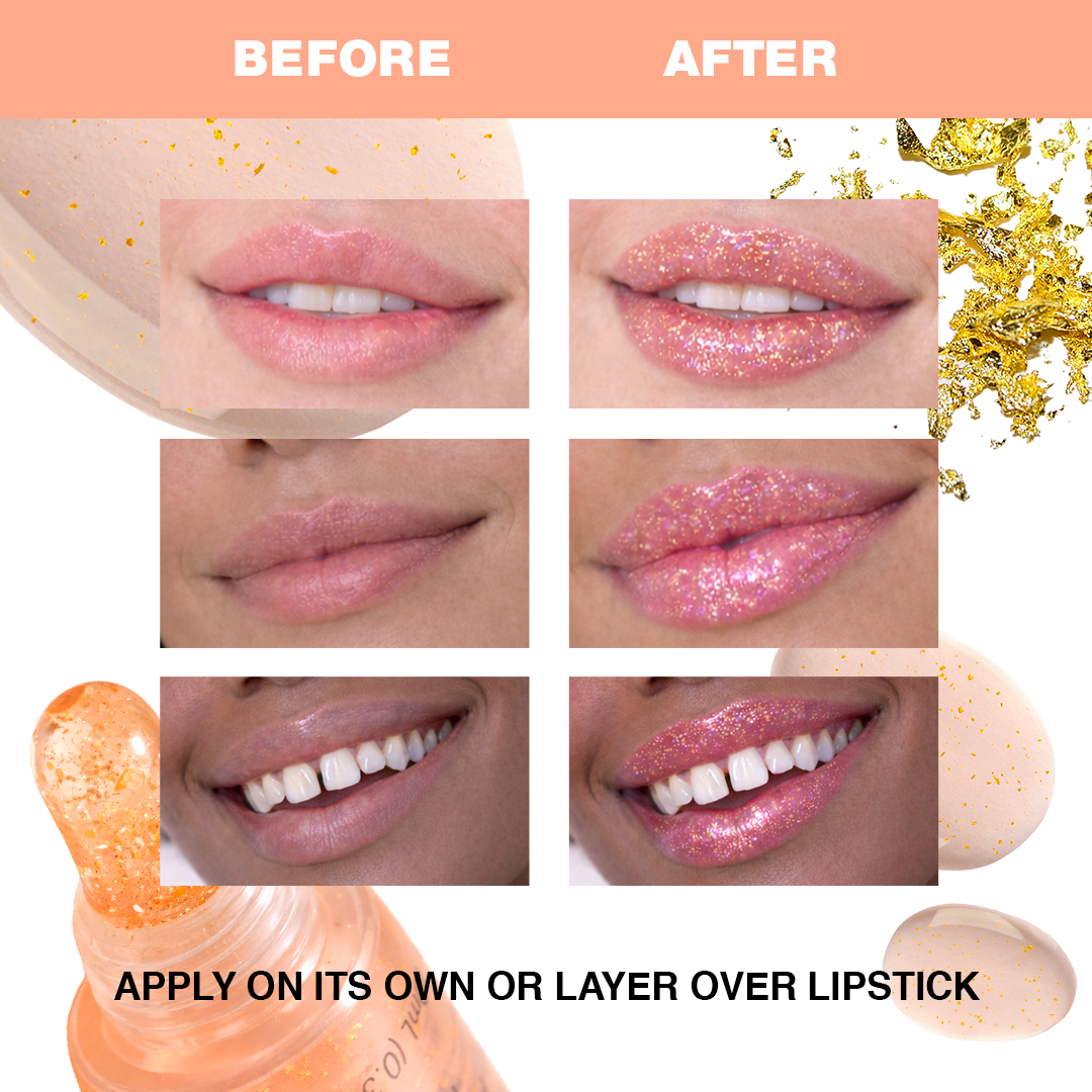 24K Gold Lip Oil 6-Pack (3 Gold + 3 Rose Gold) – Hydrating Gold Flake Lip Gloss with Vitamin E & Squalane