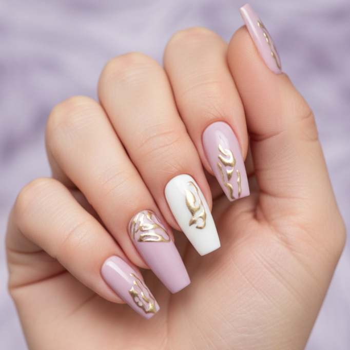 LQQKS Gel Press On Nails – 24 Pieces, Glossy Salon Finish, Easy Apply & Durable, with Glue & Nail File
