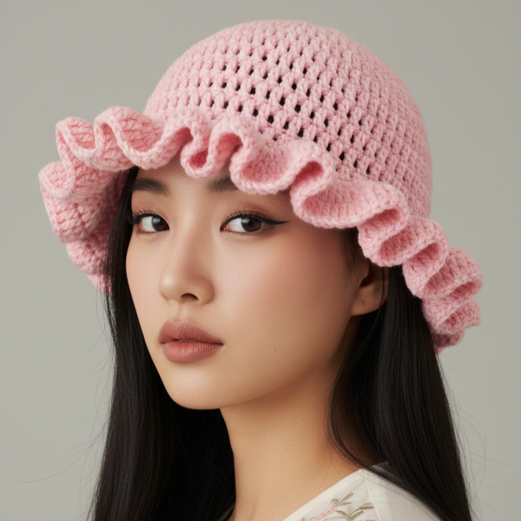 Women's Crochet Bucket Hat – Knitted Boho Fisherman Hat, Foldable Fashion Bucket Cap for Travel, Festivals & Everyday Wear