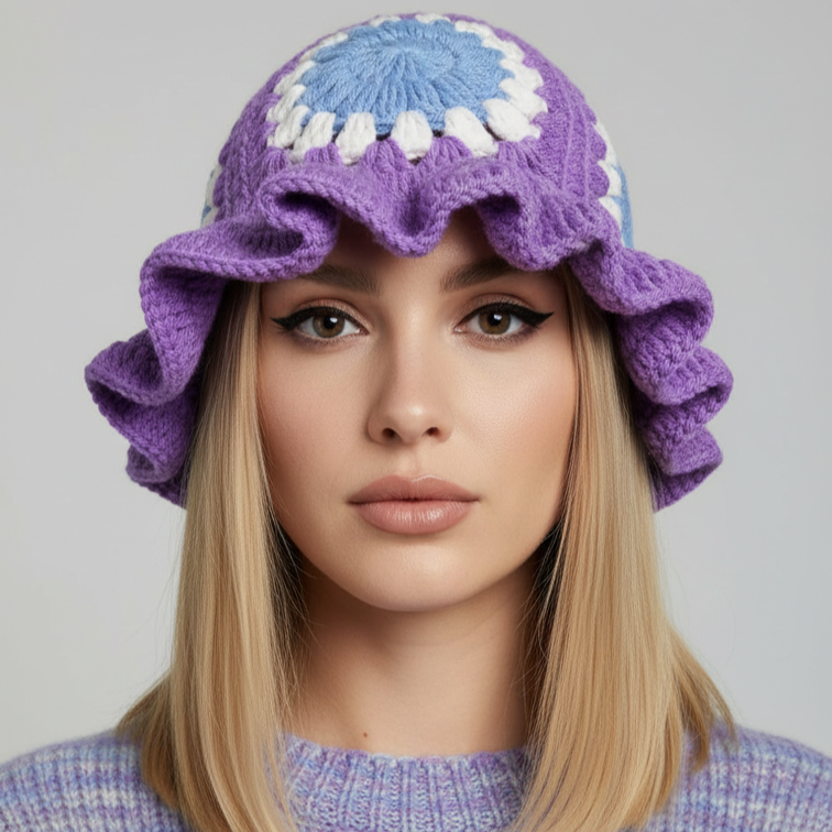 Women's Crochet Bucket Hat – Knitted Boho Fisherman Hat, Foldable Fashion Bucket Cap for Travel, Festivals & Everyday Wear