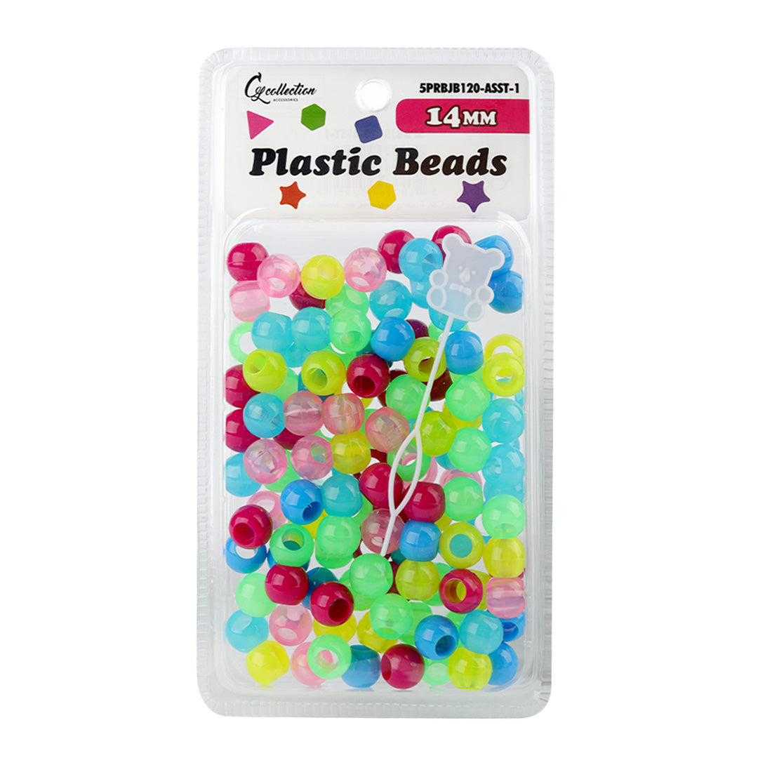 Plastic Hair Beads – Large Pack 120 pcs 14mm, Glossy Styling Beads for Braids, Twists, Crafts, Girls & Women, Classic Braiding Accessories with Braiding Tool