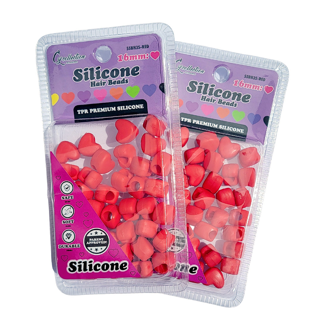 2 Pack Heart Shaped Silicone Hair Beads – 70 PCS 16mm, Premium Soft Rubber, Noiseless, Painless, Light for Women Girls Stylish Braiding
