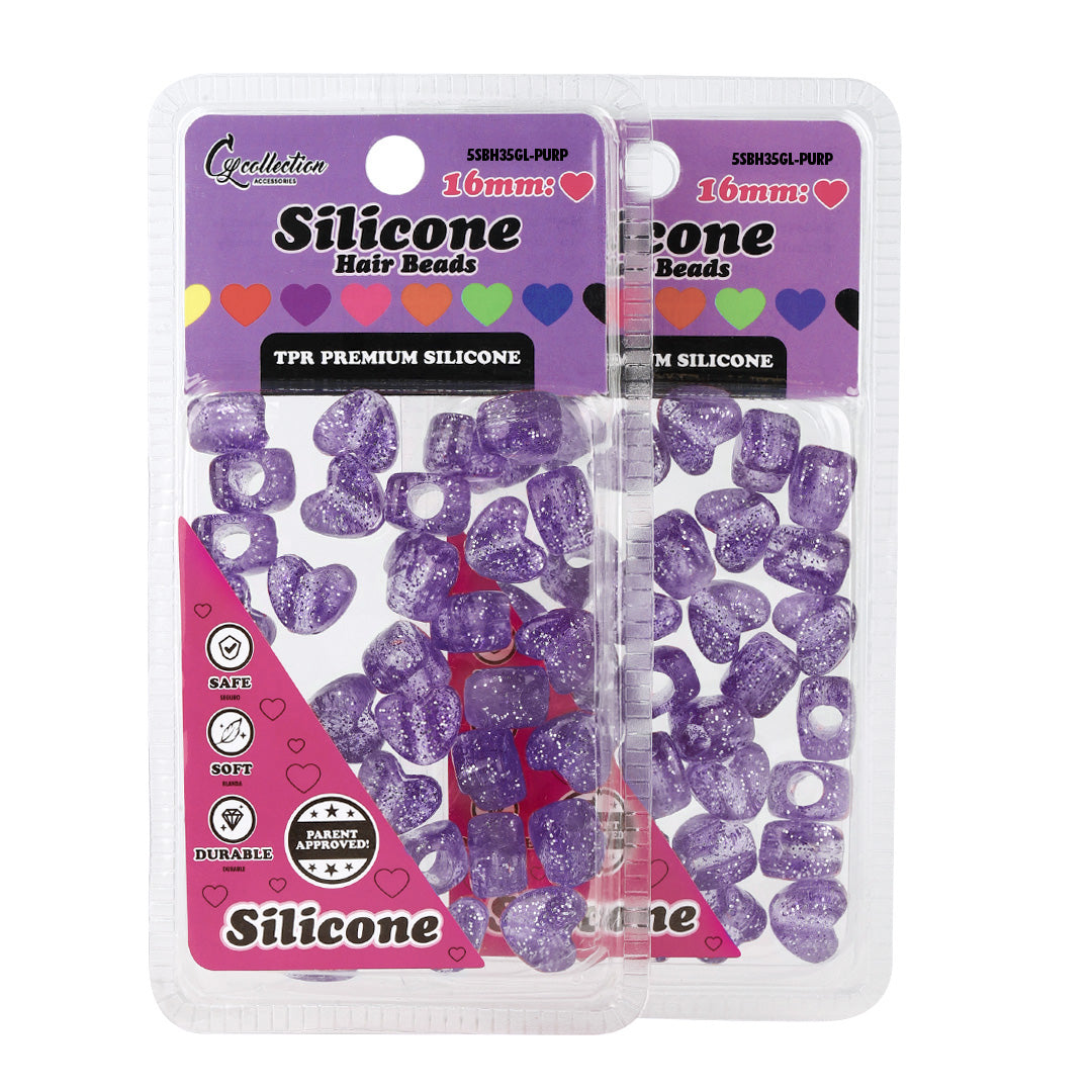 2 Pack Heart Shaped Silicone Hair Beads – 70 PCS 16mm, Premium Soft Rubber, Noiseless, Painless, Light for Women Girls Stylish Braiding