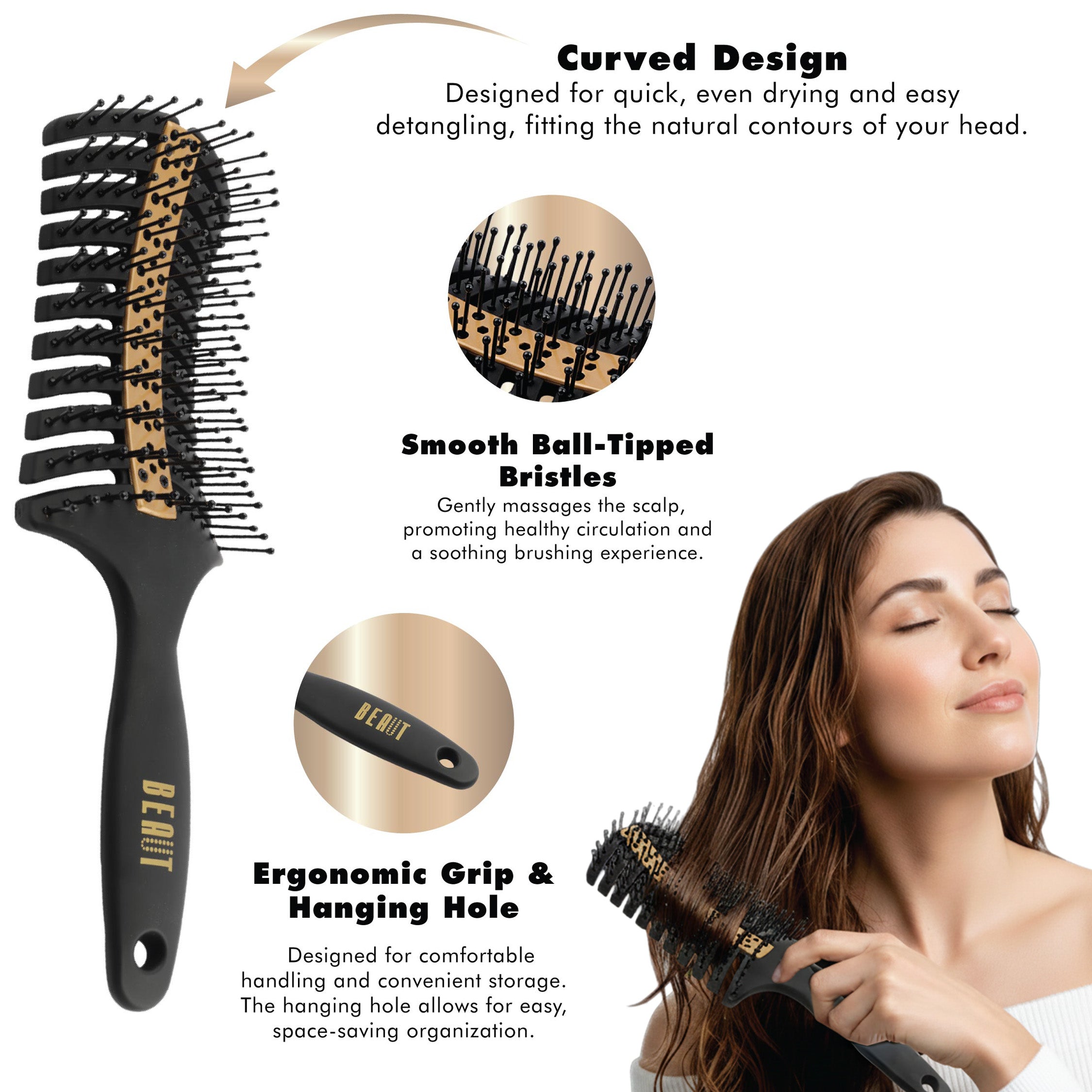 Beaut Detangling Brush – Ceramic Plated, Vented, Fast-Drying, Gentle Detangling Brush for Smooth, Frizz-Free Hair