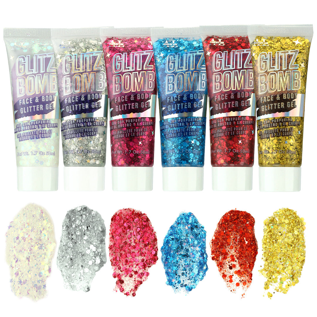 Glitz Bomb Face & Body Glitter Gel - Body, Face, Hair, Lip, Mardi Gras, Concerts, Festival, Rave, Techno, EDM, Mermaid, Face Paint, Hair, Halloween, Cruelty Free Sparkling Glitter Gel