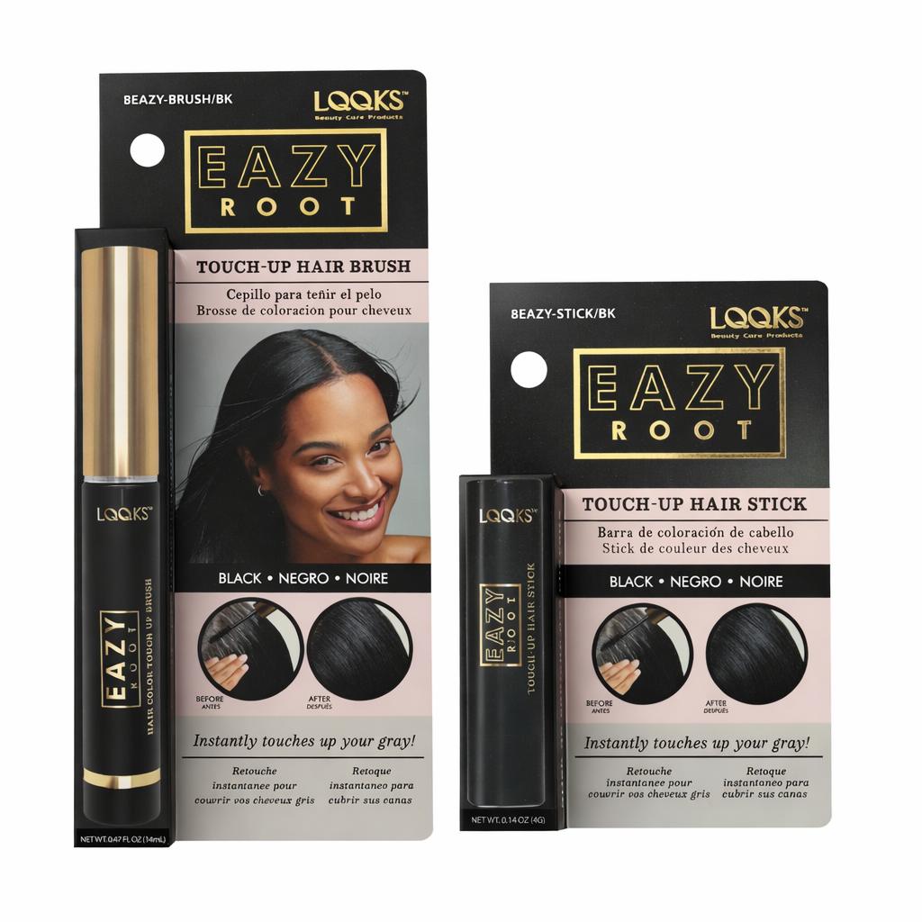 LQQKS Eazy Root Touch-Up Hair Brush & Stick Set - Instant Grey Root Coverage - Temporary Hair Color, Concealer for Black, Medium Brown & Dark Brown Hair