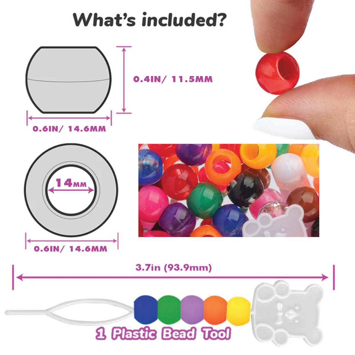 Plastic Hair Beads – Large Pack 120 pcs 14mm, Glossy Styling Beads for Braids, Twists, Crafts, Girls & Women, Classic Braiding Accessories with Braiding Tool