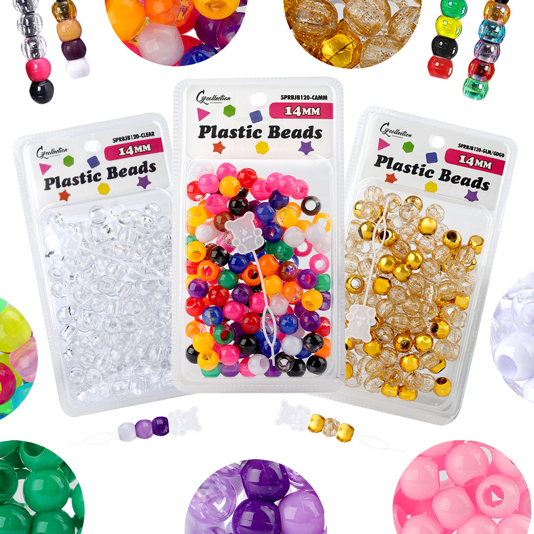 Plastic Hair Beads – Large Pack 120 pcs 14mm, Glossy Styling Beads for Braids, Twists, Crafts, Girls & Women, Classic Braiding Accessories with Braiding Tool