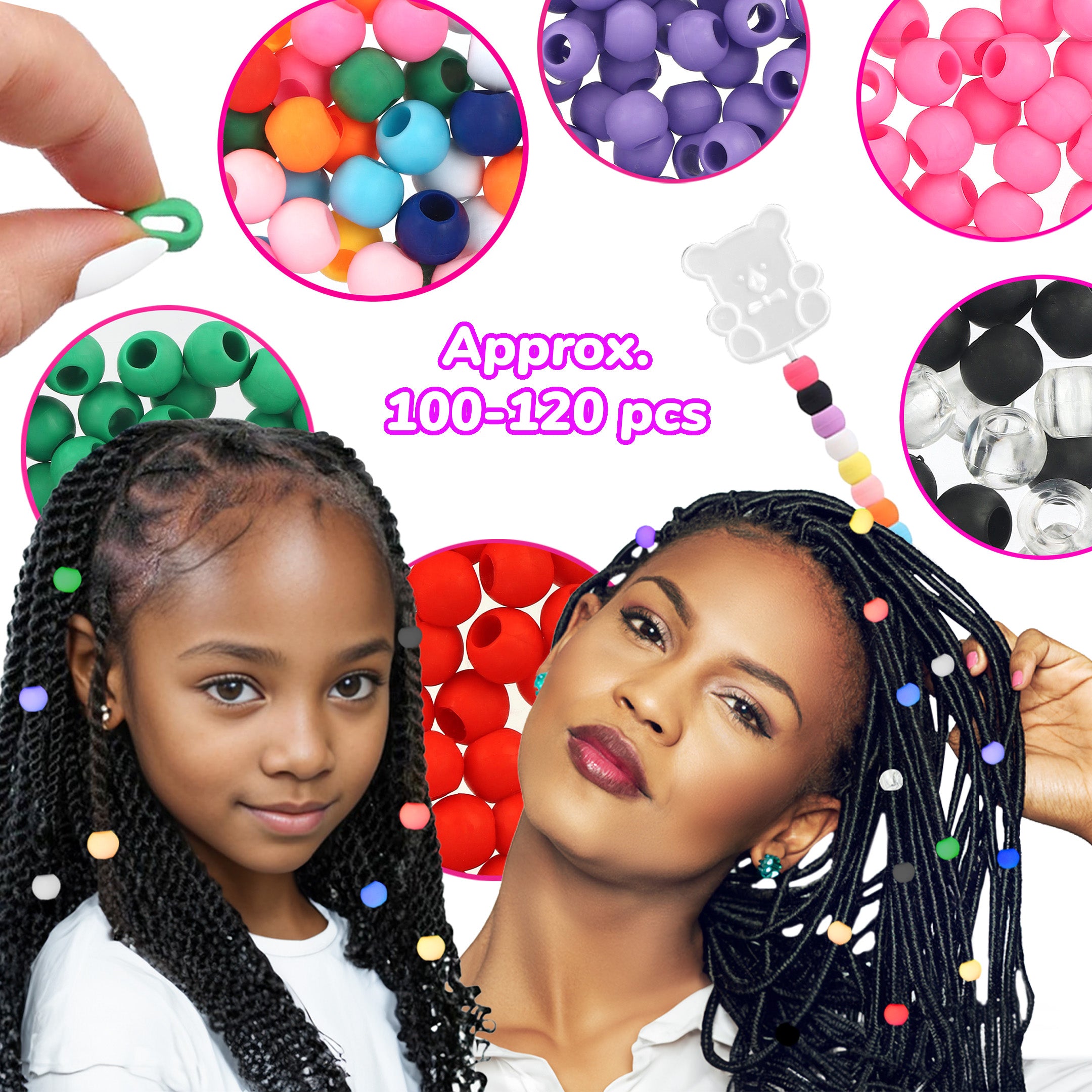 Silicone Hair Beads – 100 PCS, Premium Soft Rubber, Noiseless, Painless, Light for Women Girls Stylish Braiding