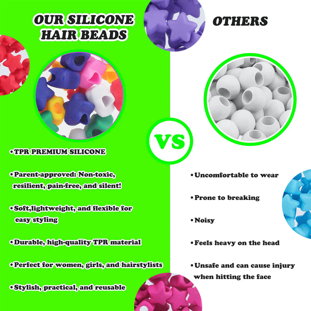 Star Shaped Silicone Hair Beads – 1 Pack, 80 PCS 16mm, Soft & Flexible, Noiseless, Painless Hair Accessories for Women & Girls Stylish Braiding