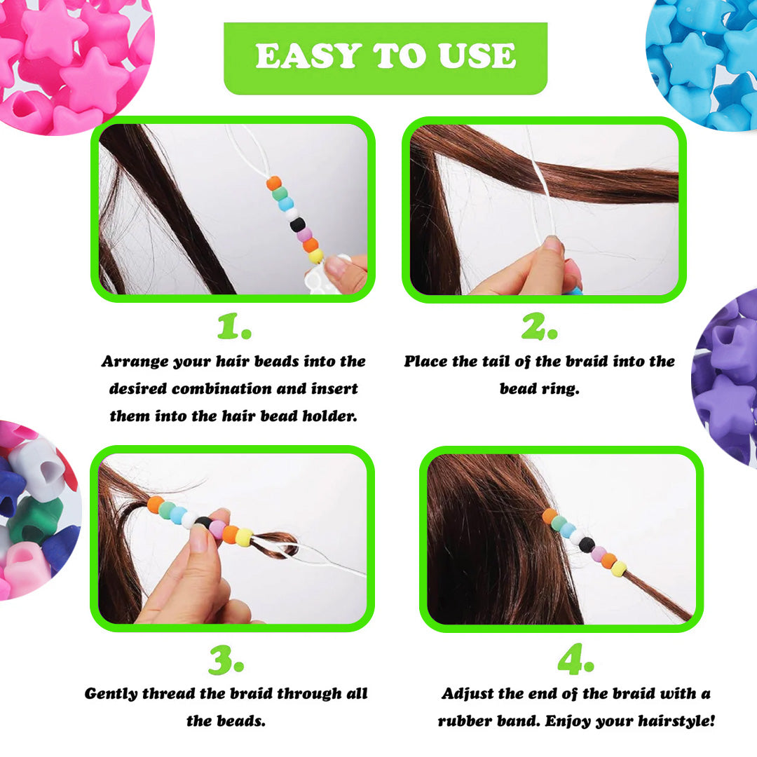 Star Shaped Silicone Hair Beads – 1 Pack, 80 PCS 16mm, Soft & Flexible, Noiseless, Painless Hair Accessories for Women & Girls Stylish Braiding