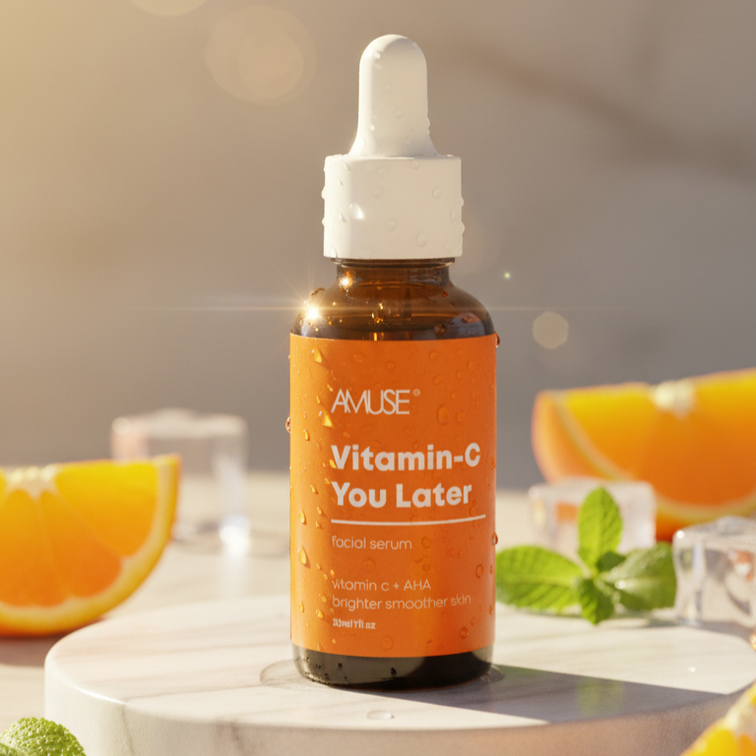 AMUSE Vitamin C You Later Facial Serum | Brightening, Smoothing & Anti-Aging Face Serum with Vitamin C, AHA + Hyaluronic Acid | 1 fl oz