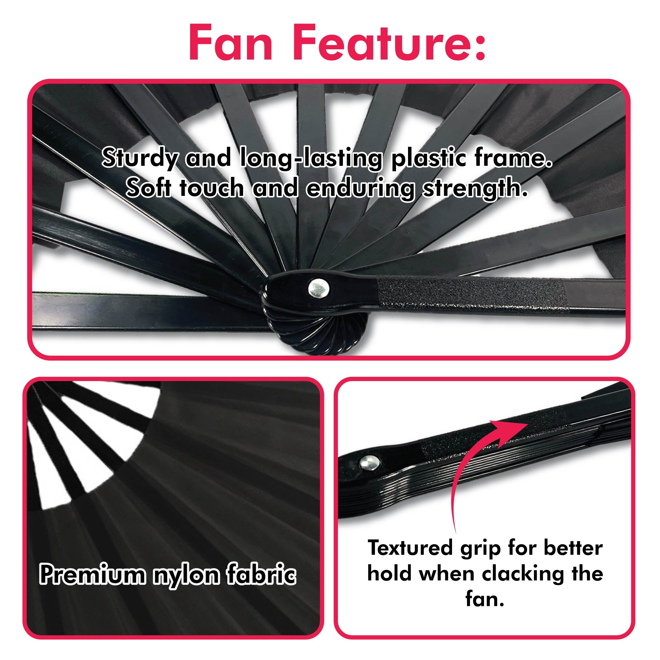 2 Pack Large Folding Clack Fan – Loud Snap Hand Fan for Line Dance, Rave, Festival, Performance, Cosplay, Costume & Cooling