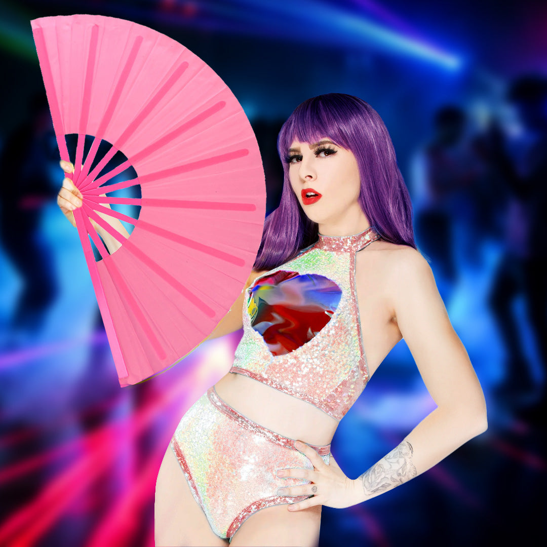2 Pack Large Folding Clack Fan – Loud Snap Hand Fan for Line Dance, Rave, Festival, Performance, Cosplay, Costume & Cooling