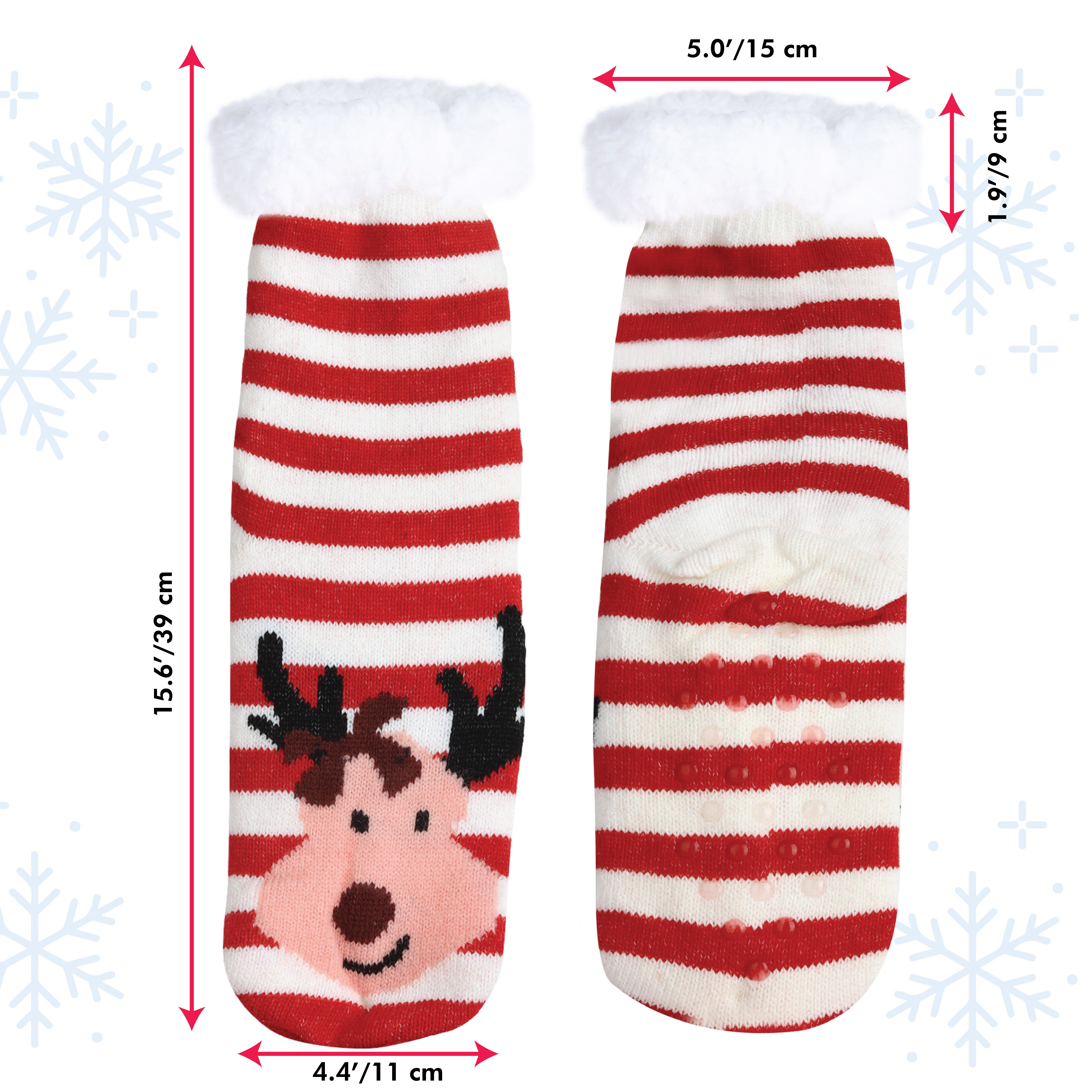 Christmas Slipper Socks for Women, 2 Pairs Cozy Anti-Slip Grip Socks, Fleece Cuffs, Thick Winter Socks