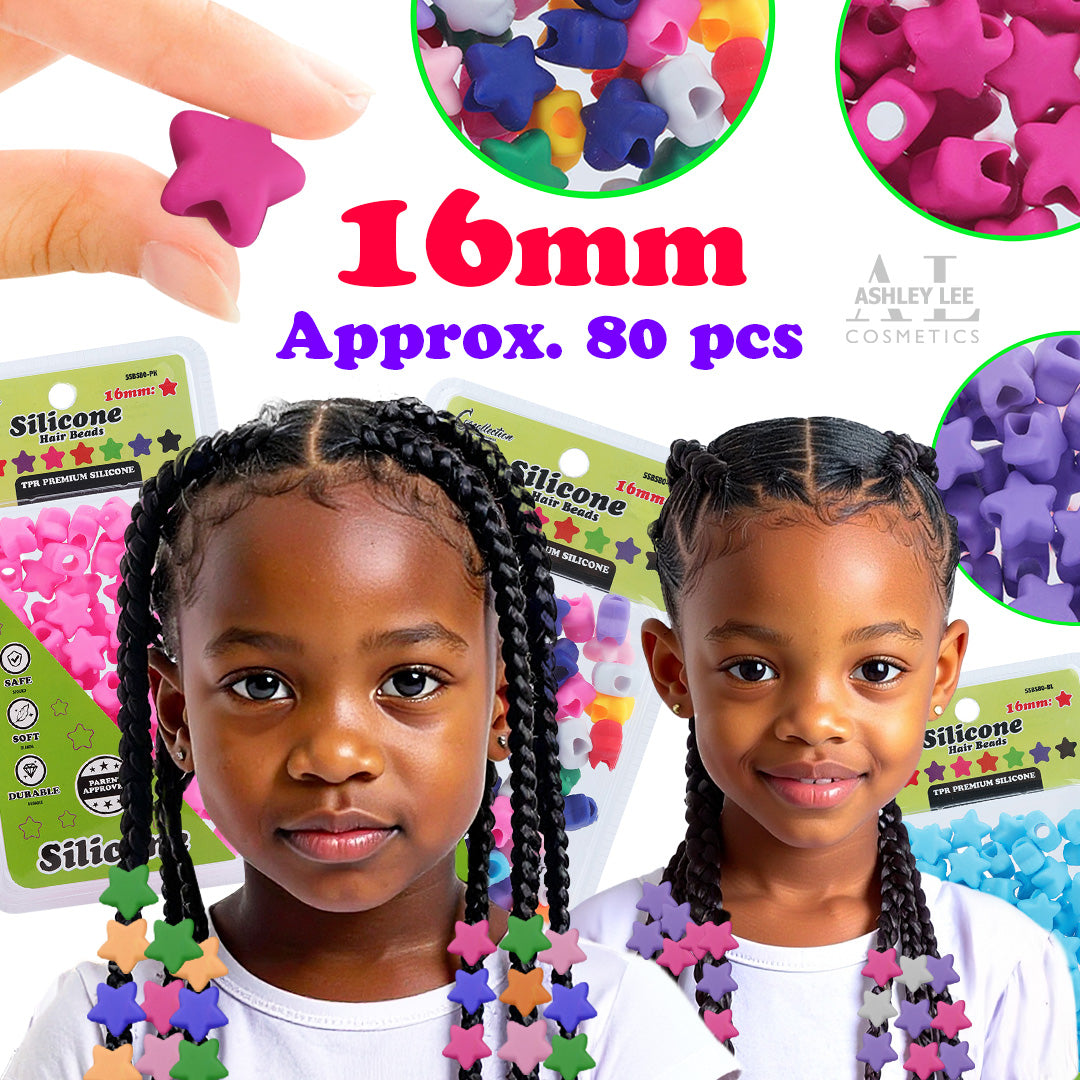 Star Shaped Silicone Hair Beads – 1 Pack, 80 PCS 16mm, Soft & Flexible, Noiseless, Painless Hair Accessories for Women & Girls Stylish Braiding