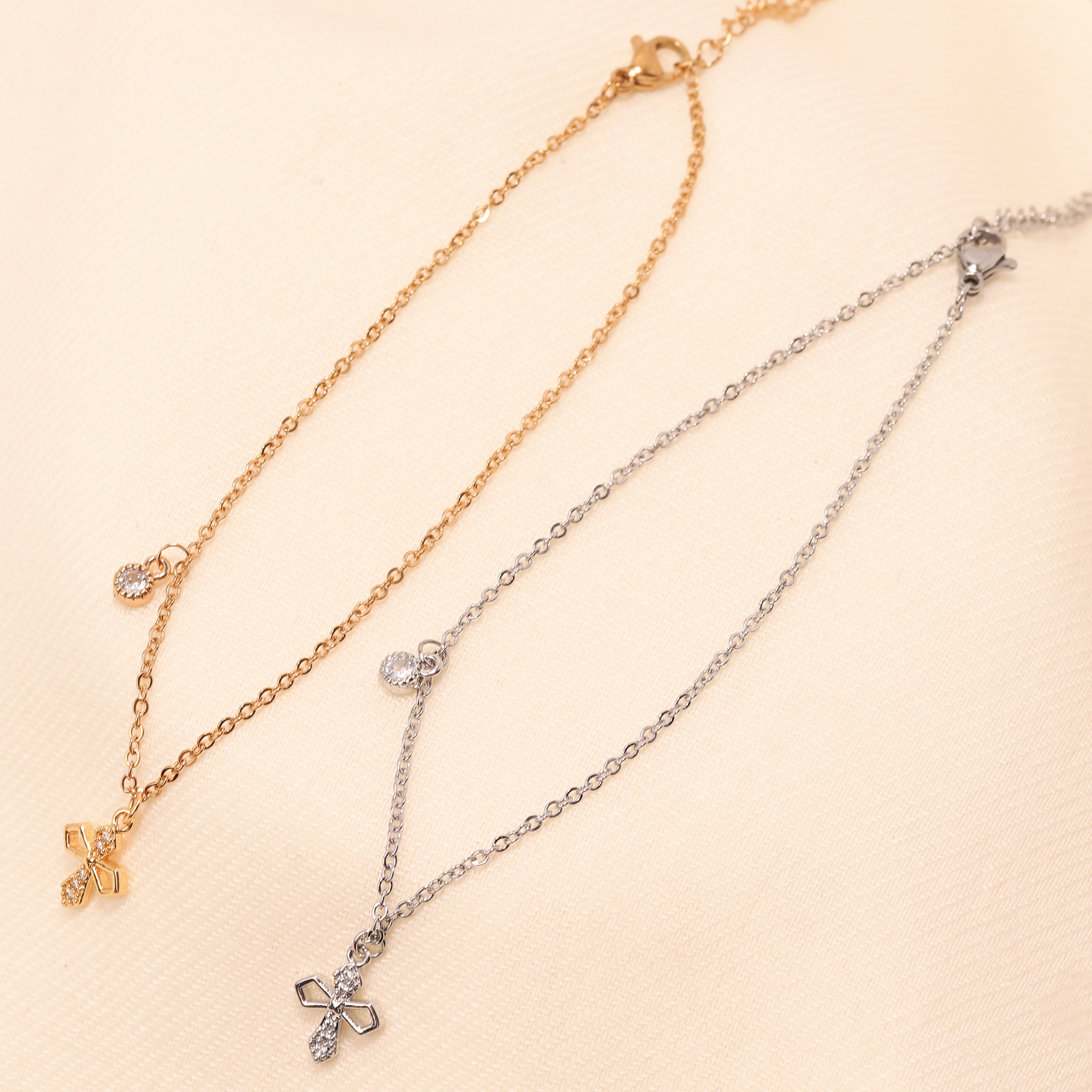 Cross & Stone Charm Anklet