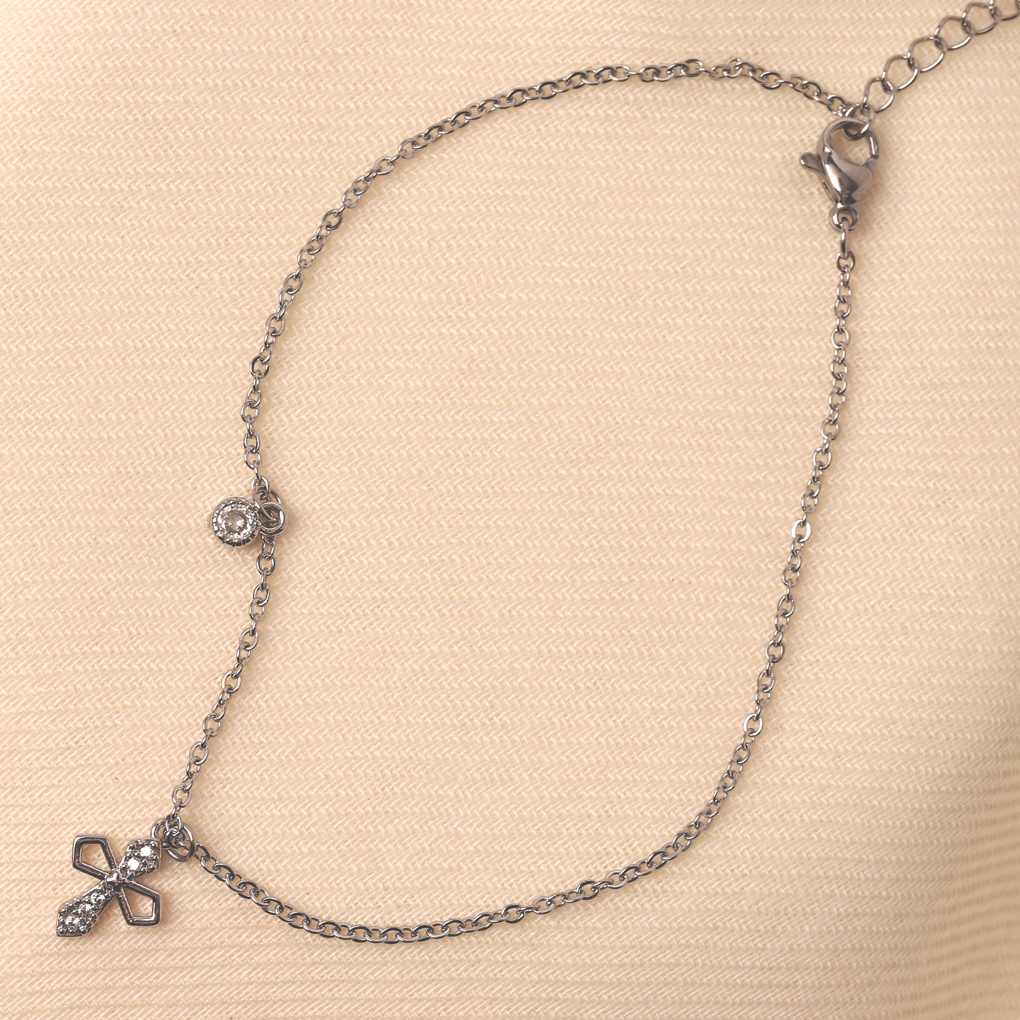 Cross & Stone Charm Anklet